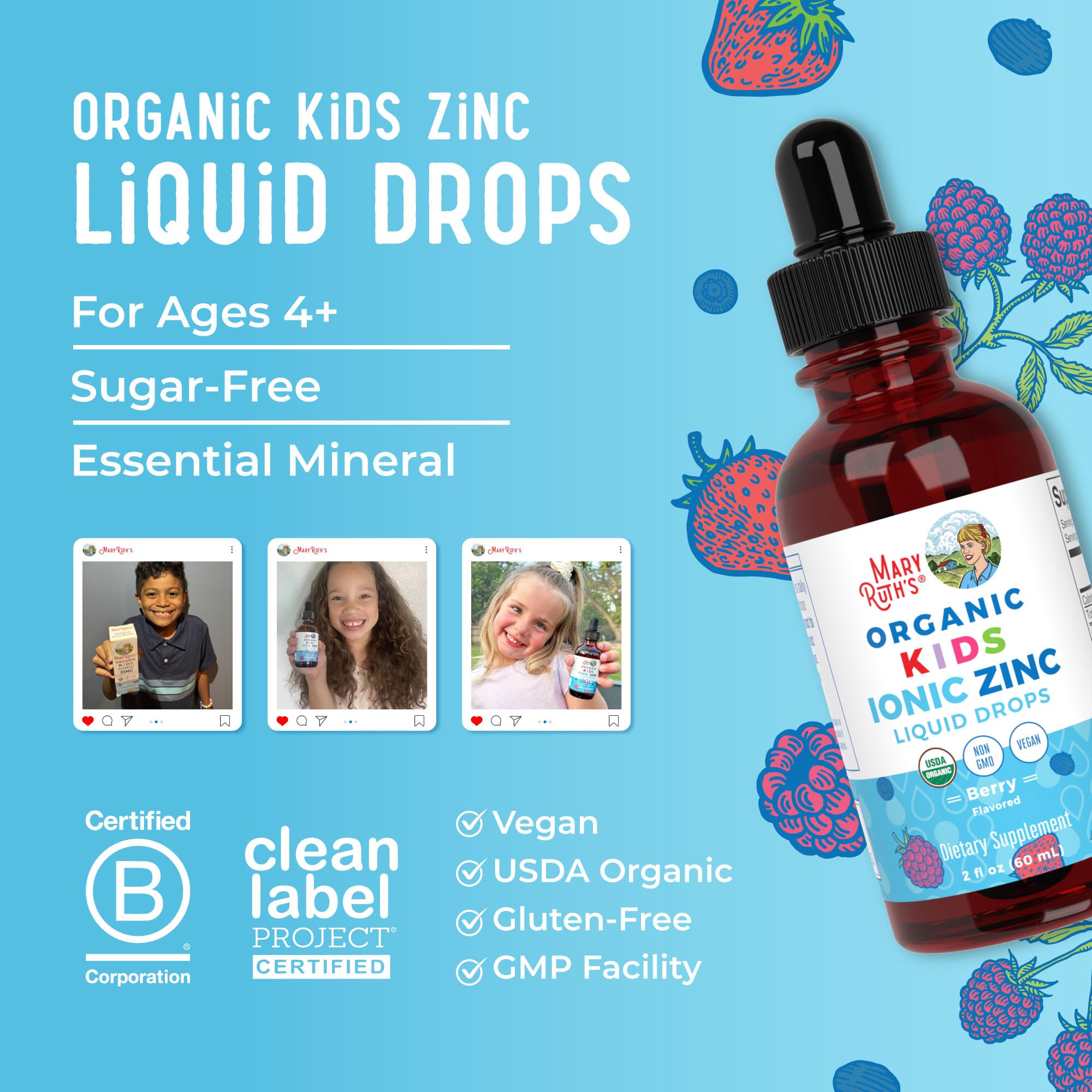 MaryRuth Organics Zinc Supplement for Immune Support, Immune Support Supplement for Kids, Ages 4-13, Zinc Sulfate, Vegan, USDA Organic, Glycerin Based, 2 Fl Oz MARYRUTH'SUS supplements