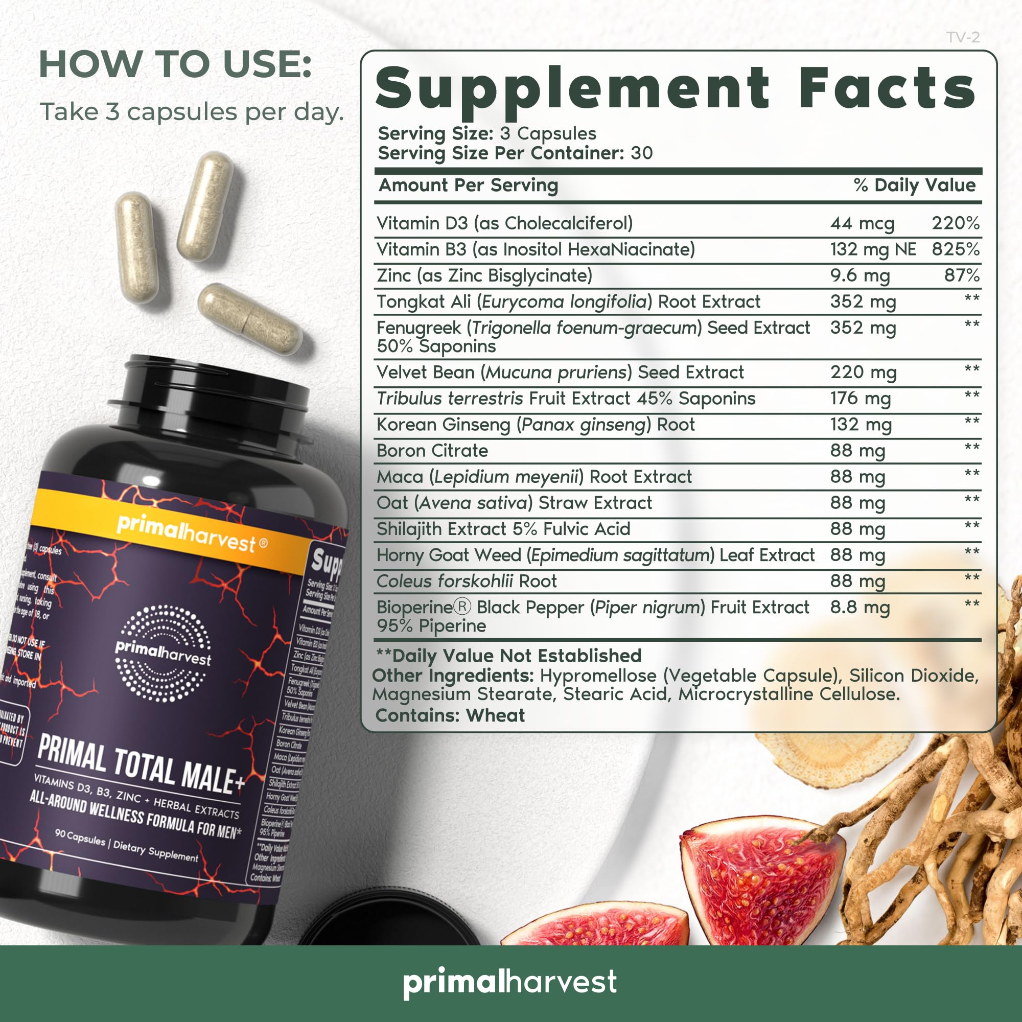Primal Harvest Primal Total Male Natural Tribulus Terrestris, Fenugreek, Korean Ginseng Primal HarvestAu supplements