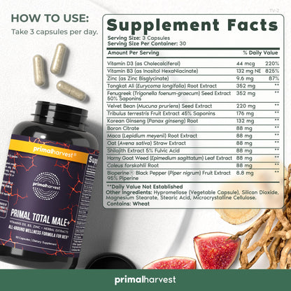 Primal Harvest Primal Total Male Natural Tribulus Terrestris, Fenugreek, Korean Ginseng Primal HarvestUS supplements