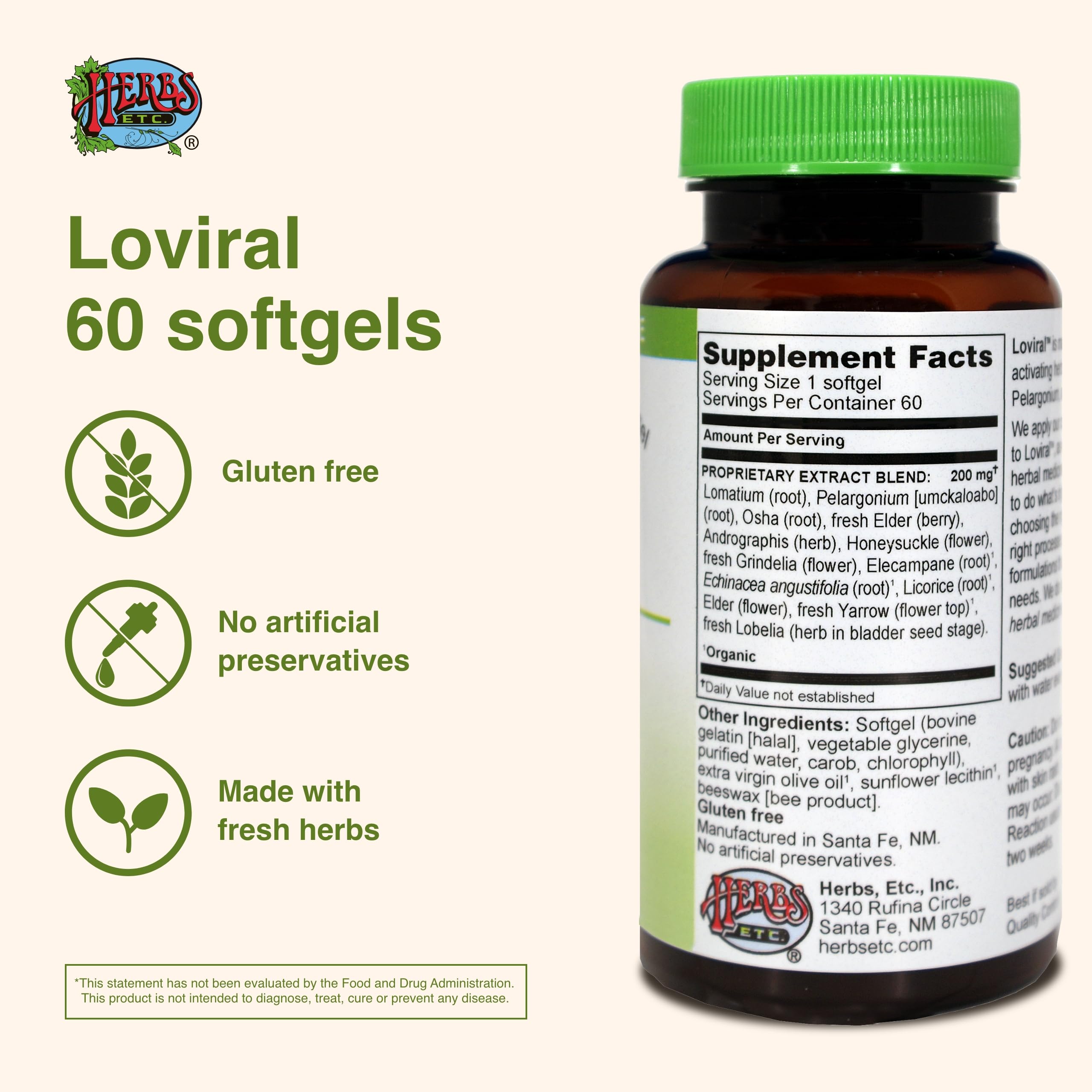 Herbs Etc. Loviral - Lung Health Supplement for Respiratory Defense & Support - Herbal Supplement with Lomatium, Pelargonium & OSHA - Gluten-Free - 60 Softgels (60 Servings) Herbs Etc.Au supplements