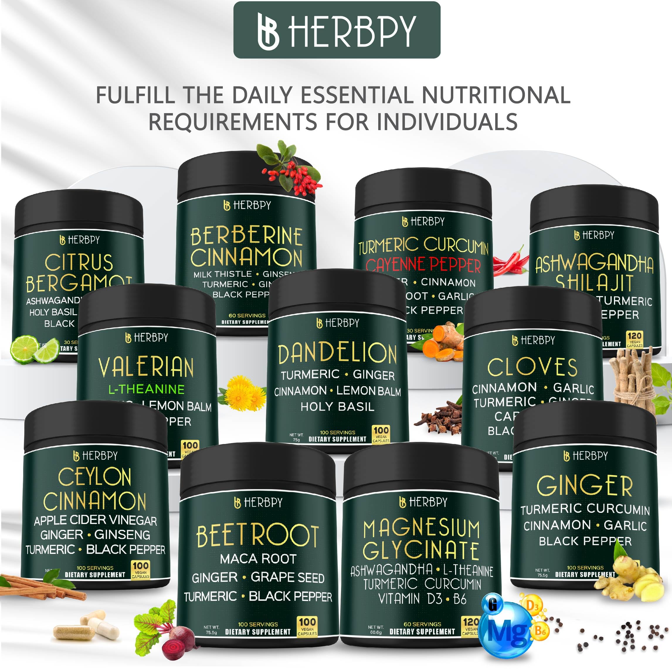 Herbpy 7in1 Clove Supplement Rich in Vitamins & Minerals Supports Digestion, Immune & Heart Health with Cinnamon, Turmeric, Ginger, Cardamom, Garlic & Black Pepper - 100 Vegan Capsules HerbpyAu supplements