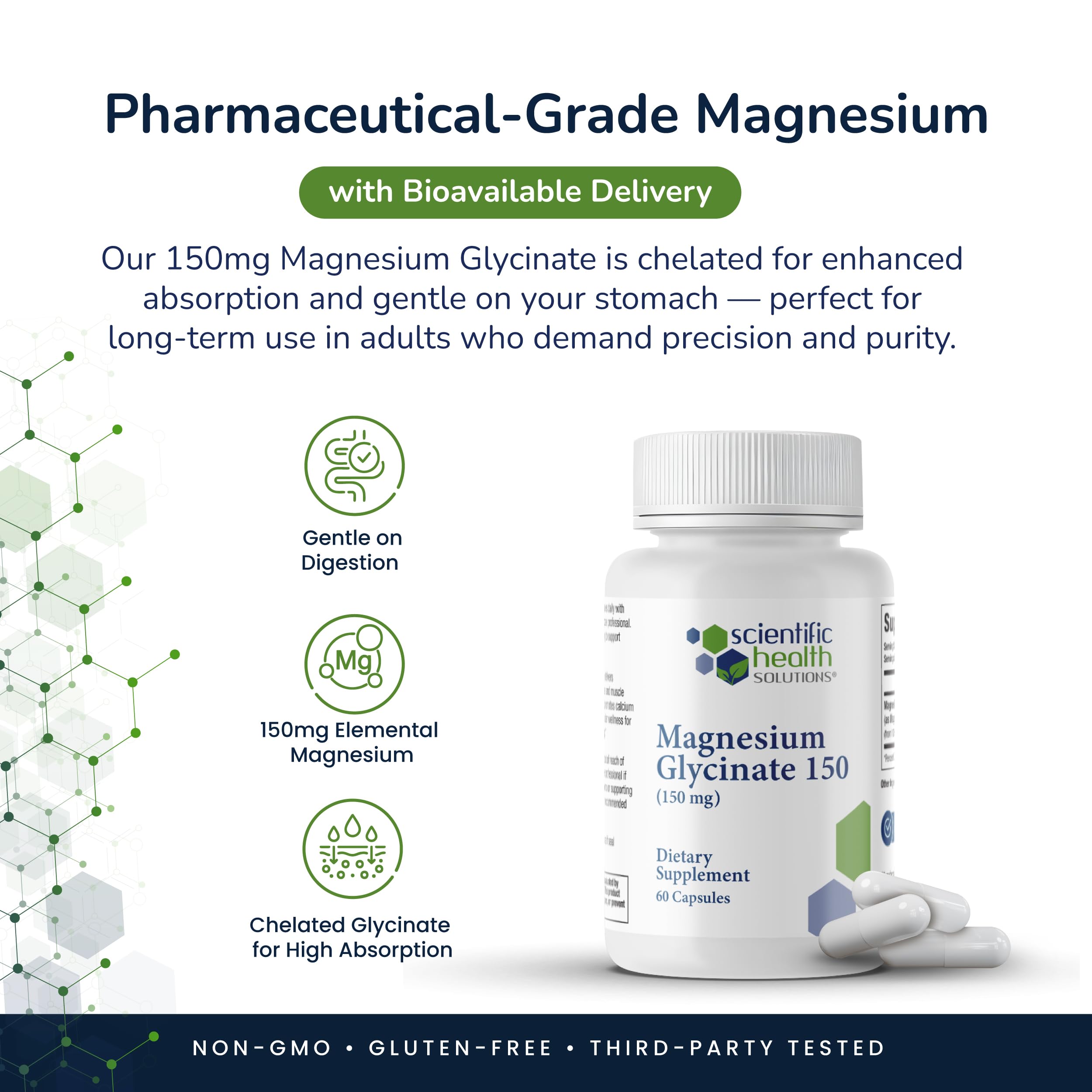 Scientific Health Solutions Magnesium Glycinate 150 mg – High‑Absorption Magnesium for Heart, Bone & Muscle Health – Supports Leg Cramps & Cardiovascular Function – Gentle on Stomach, Vegan, 60 Count Scientific Health SolutionsAu supplements