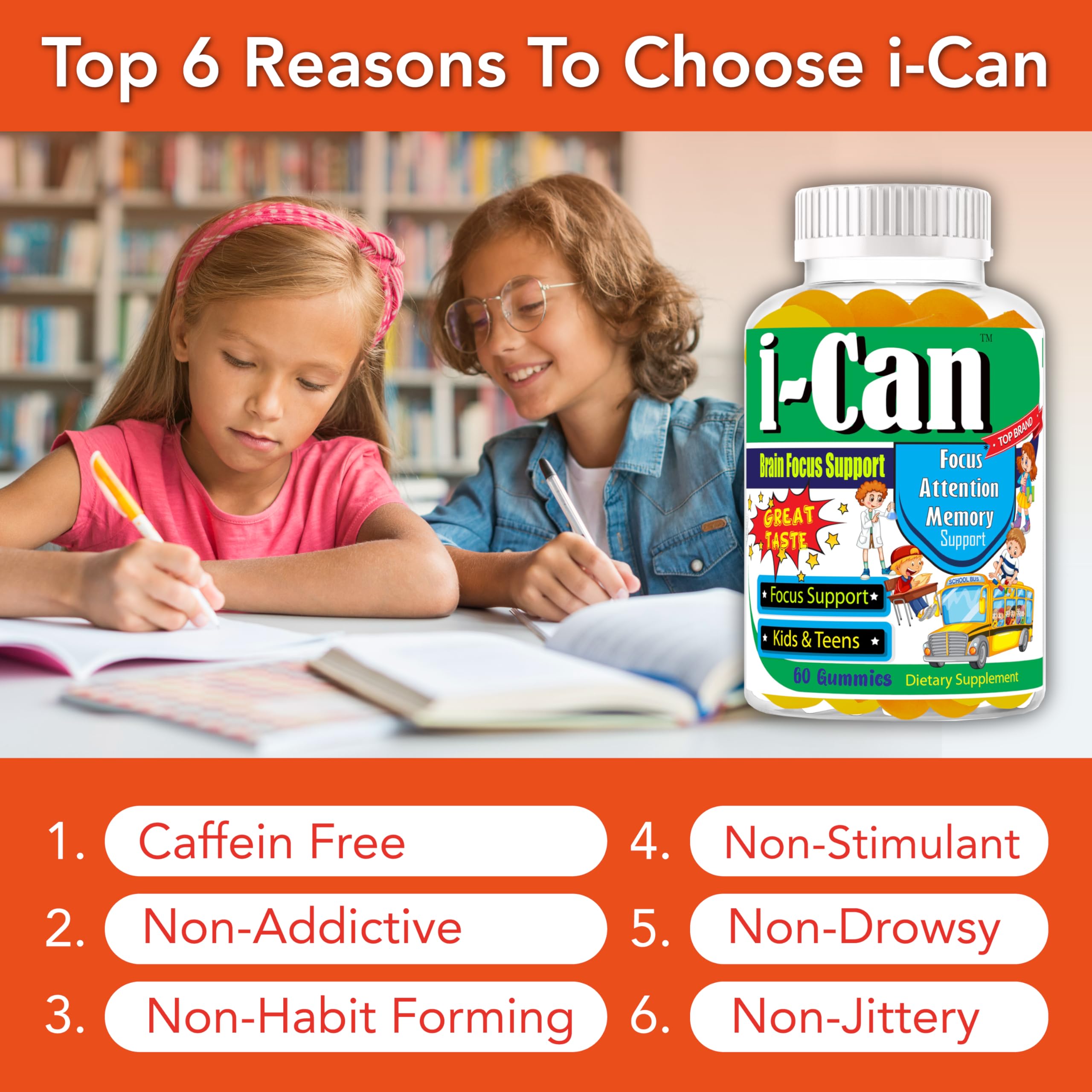 I-Can Focus Gummies for Kids & Teens, Omega 3 Gummies with DHA & EPA, Brain Health, Memory, Attention Support, Teen Brain Focus Vitamins, Non-Fishy Taste, Low Sugar, 60 Count Celebrity LifeStyle ProductAu supplements