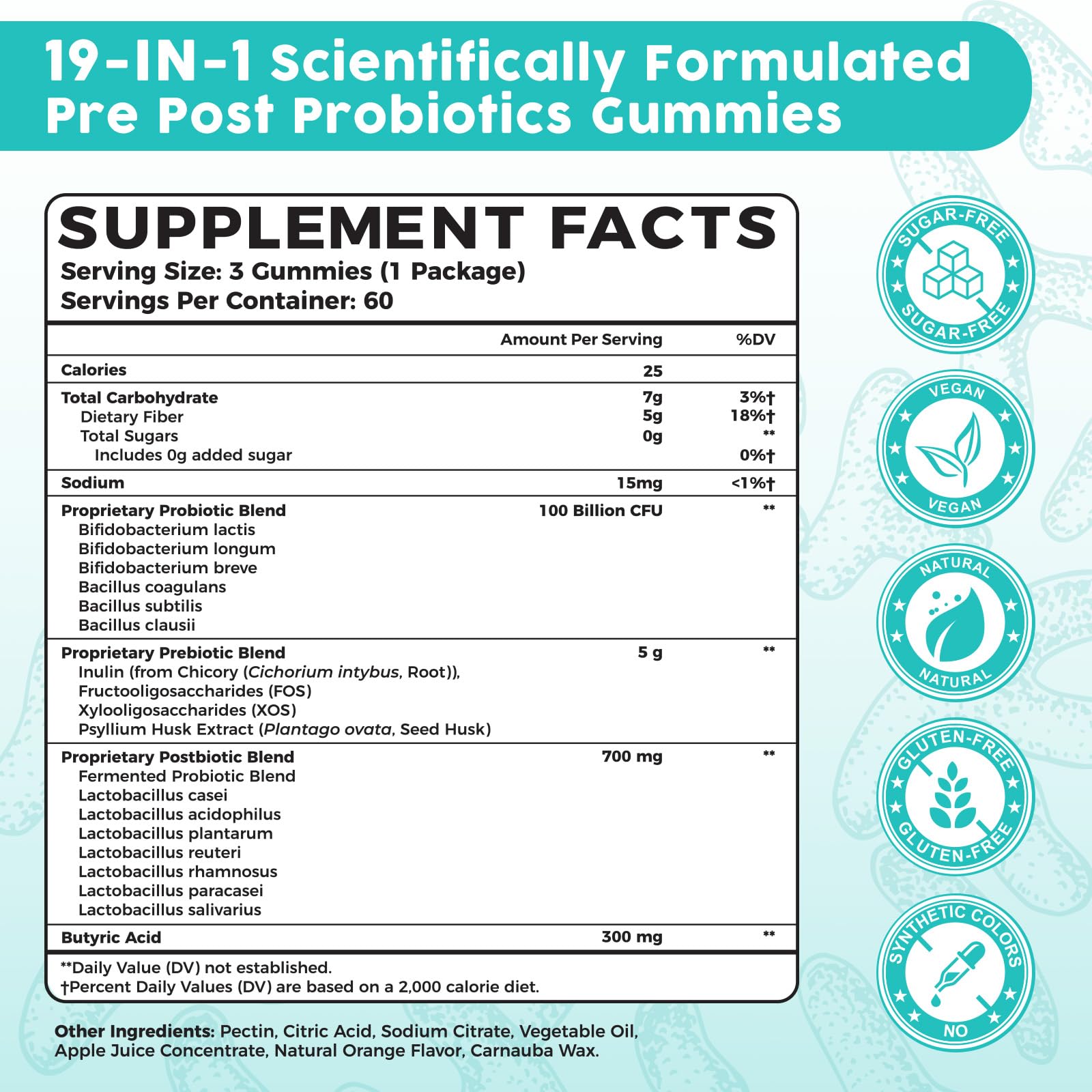 (180 Count) Probiotic Gummies, 19 in 1 Prebiotics Postbiotic Probiotic Gummies, 100 Billion CFU Probiotics for Women Men, Complete Immune, Gut & Digestive Support*, Sugar Free, Vegan HanlisteAu supplements