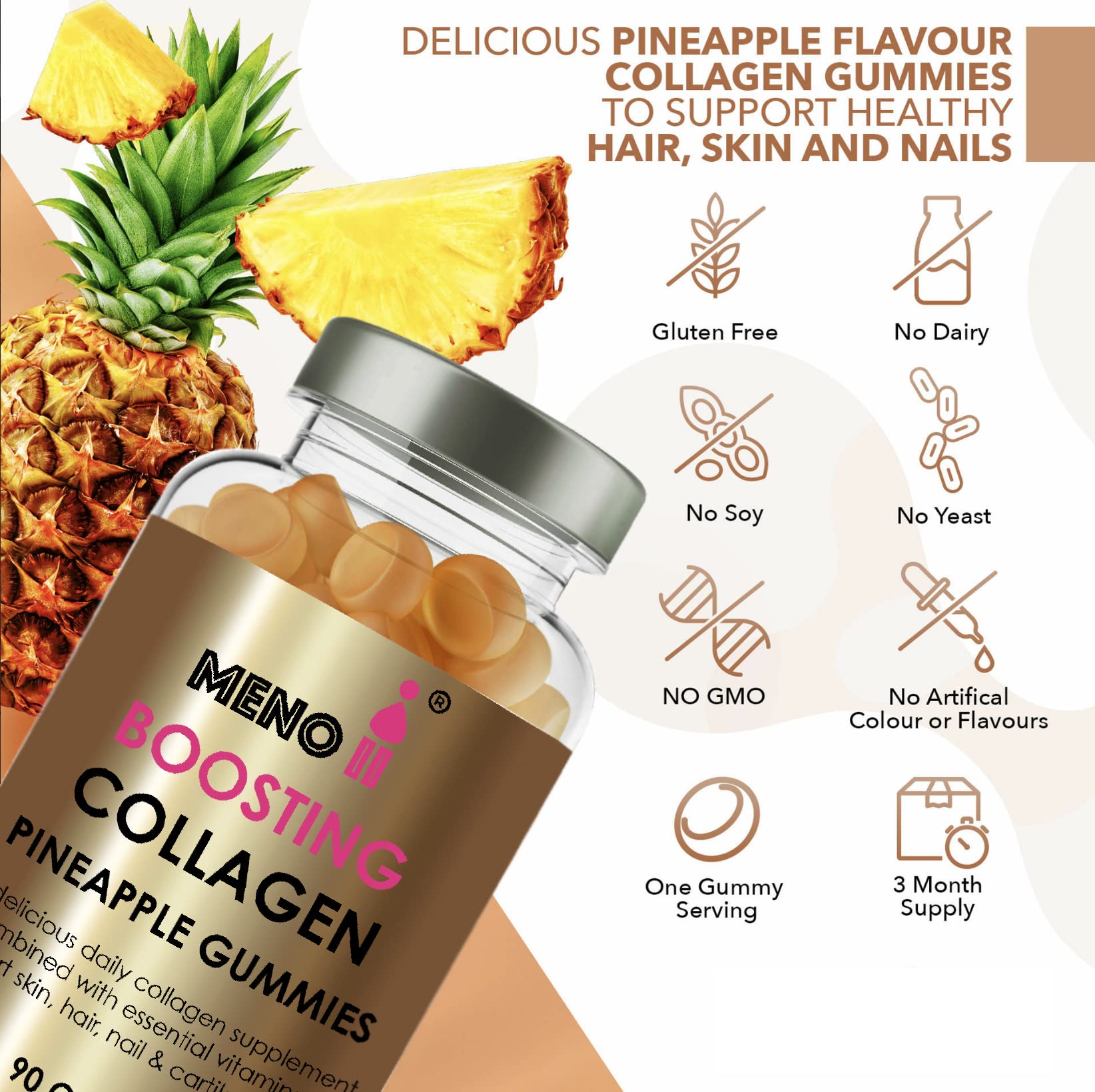 Meno® Boosting Collagen Natural Pineapple 90 Gummies Meno IIAu supplements