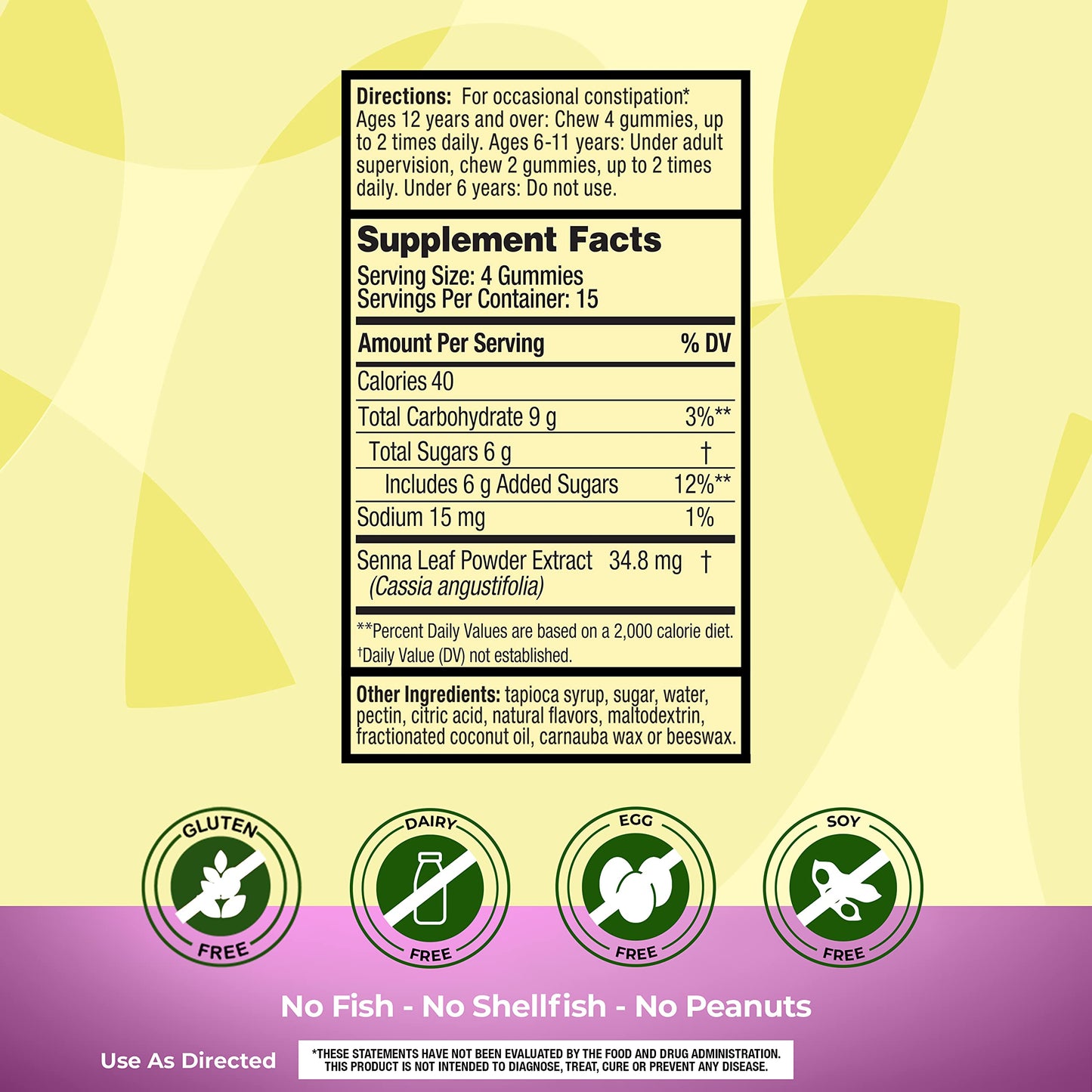 Senokot Dietary Supplement Laxative Gummies, Natural Senna Extract, Gentle, Overnight Relief SenokotUS supplements