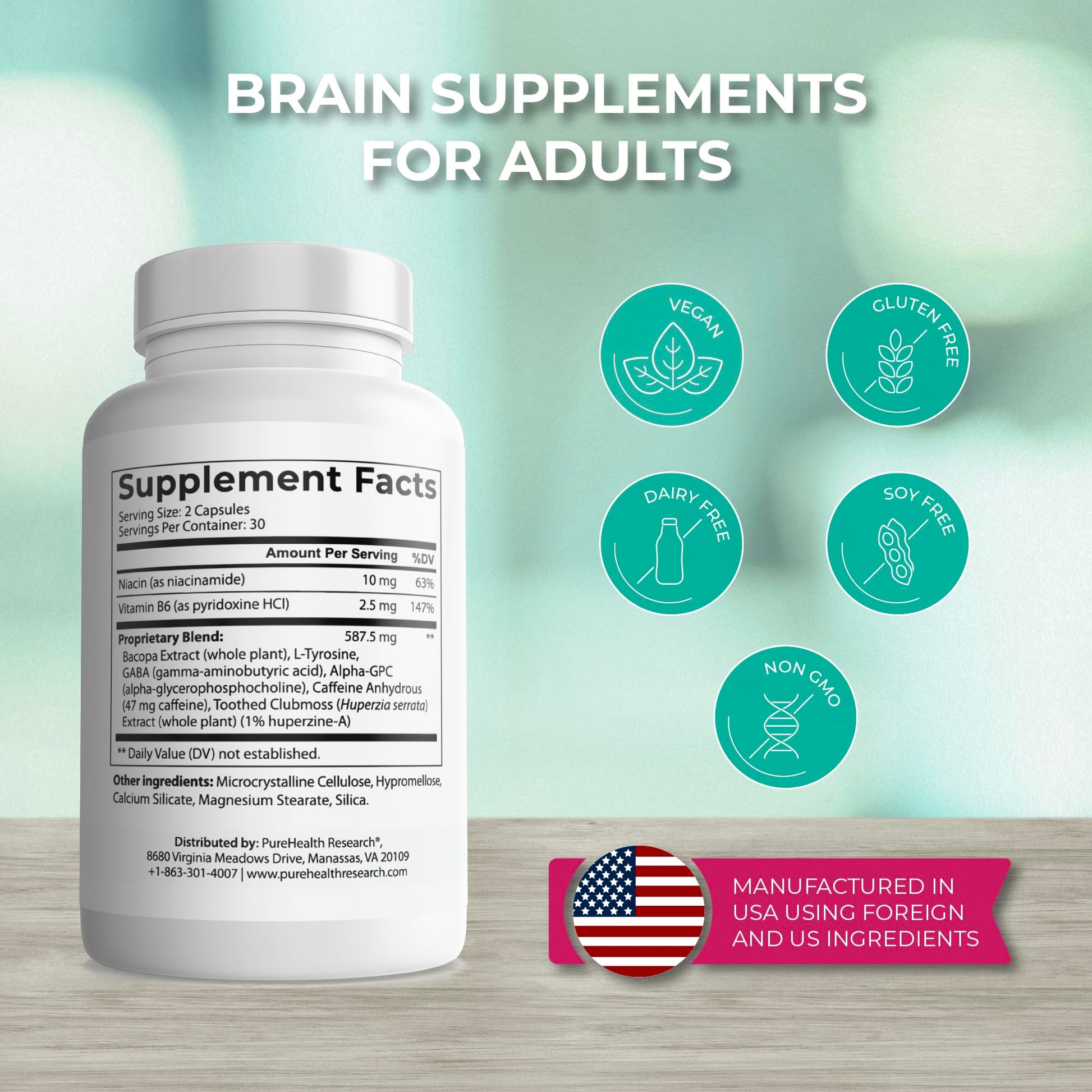PUREHEALTH RESEARCH Ageless Brain Supplements for Memory and Focus - Nootropic Brain Health Supplement for Adults - with Bacopa Monieri, Alpha GPC, L-Tyrosine, Vitamin B6, Niacin & More, 60 Capsules PUREHEALTH RESEARCHAu supplements