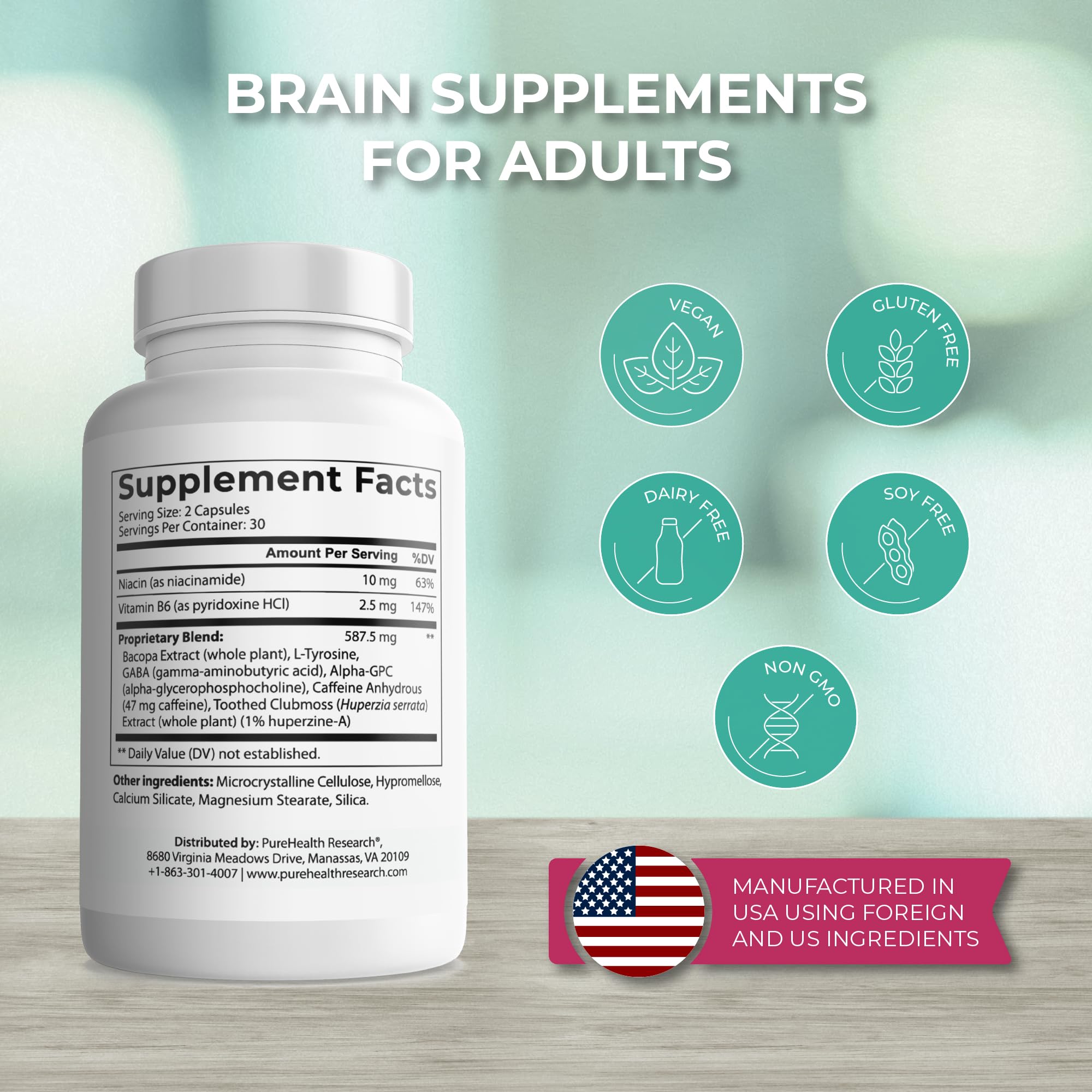 PUREHEALTH RESEARCH Ageless Brain Supplements for Memory and Focus - Nootropic Brain Health Supplement for Adults - with Bacopa Monieri, Alpha GPC, L-Tyrosine, Vitamin B6, Niacin & More, 60 Capsules PUREHEALTH RESEARCHAu supplements