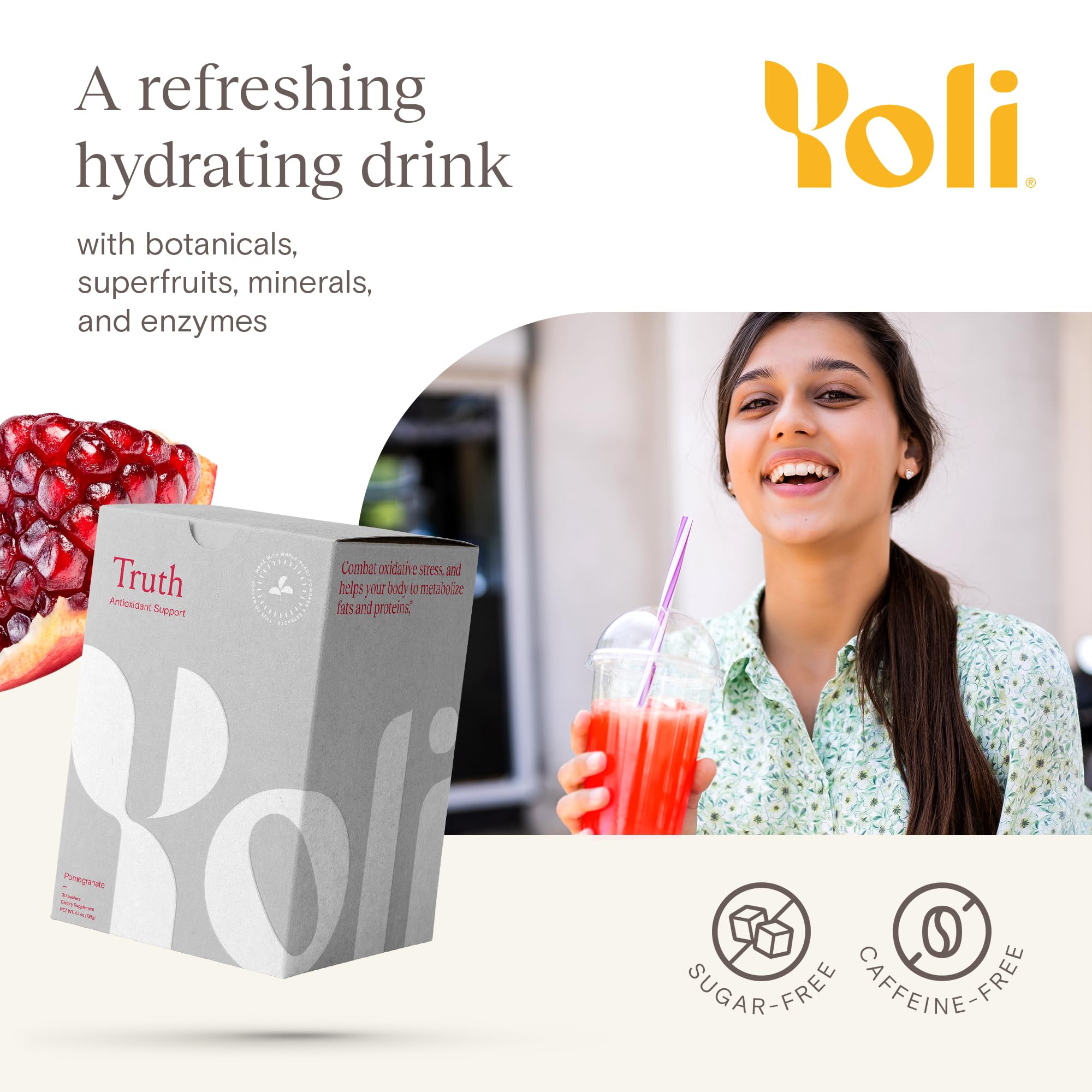 Yoli® Truth Antioxidant and Immune Support Supplement with Vitamin C, Botanicals, Superfruits, and Minerals - Pomegranate, 30 Packets YoliAu supplements