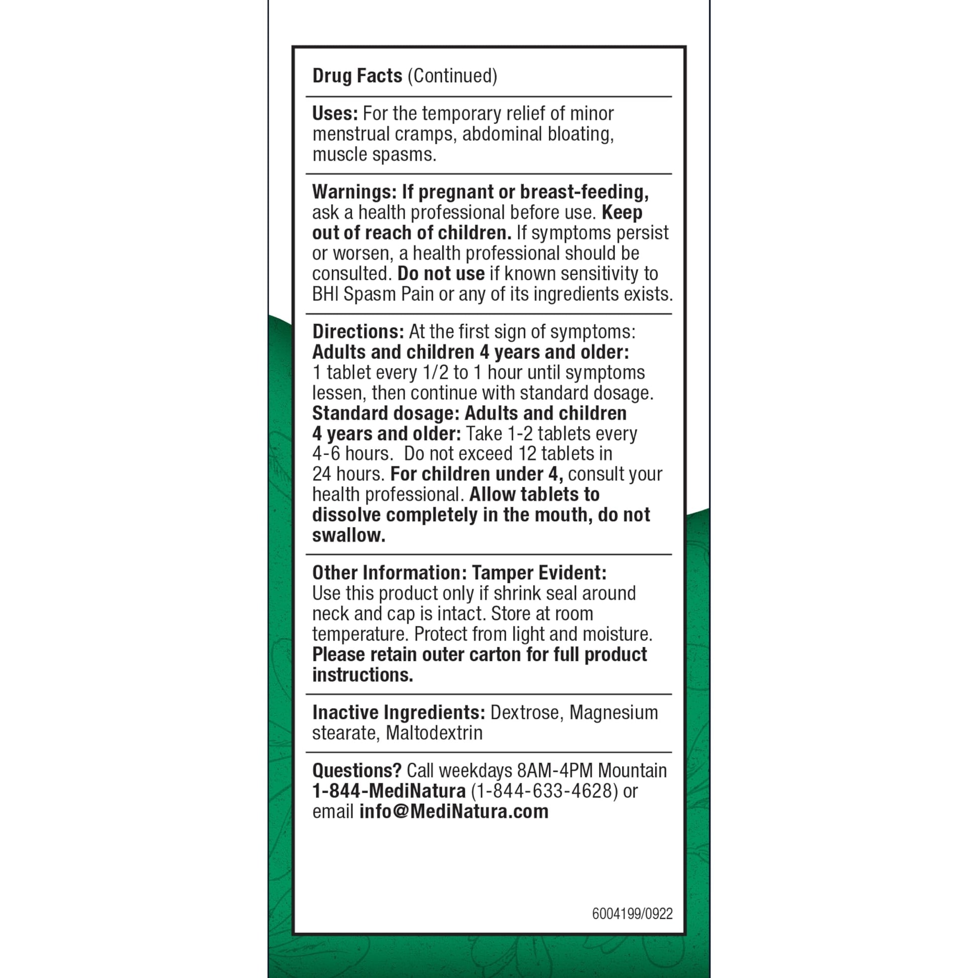 MediNatura BHI Spasm/Cramp Relief - Muscle Spasm Tablets for Full-Body Cramp Support - Menstrual Support - Non-Drowsy - Quick-Dissolve - Non-Addictive - Natural Ingredients - 100 Count MediNaturaAu supplements