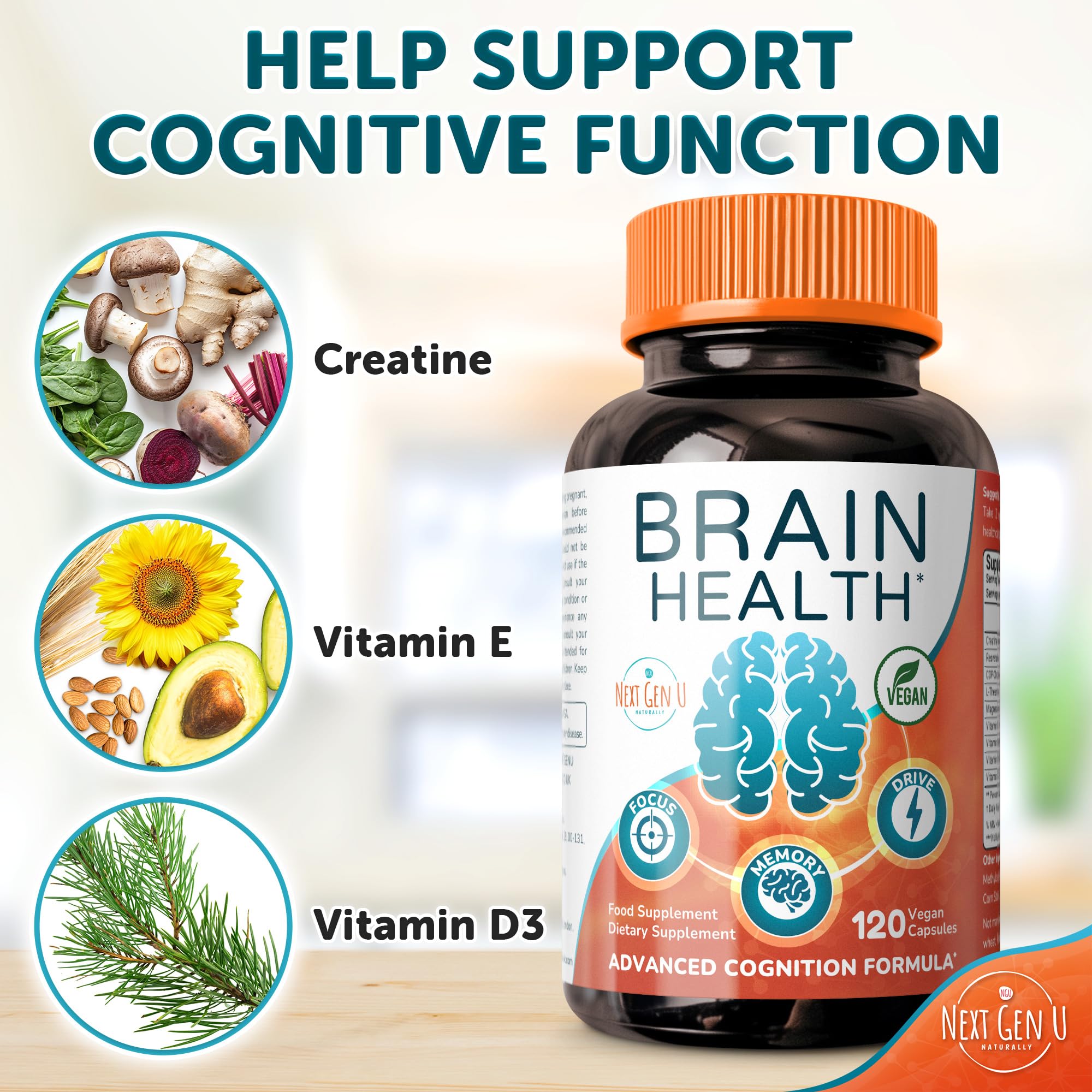 Brain Supplement - 120 Vegan Capsules - Dietary Nootropic May Help Memory, Cognitive Function & Focus - Formulation with Amino Acids, Polyphenols & B Vitamins - for Women, Men & Seniors - by NextGenU NGU Next Gen UAu supplements