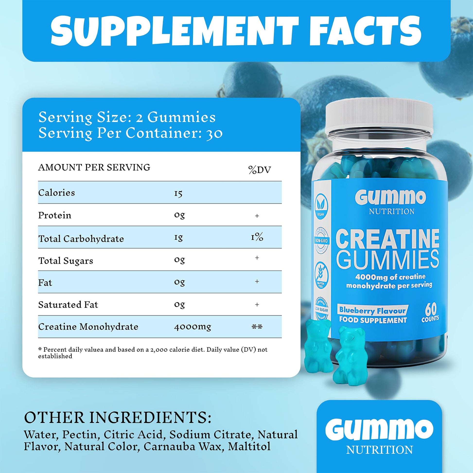 Creatine Monohydrate Gummies 4000mg for Men & Women - 60 Chewable Creatine GUMMO NUTRITIONUS supplements