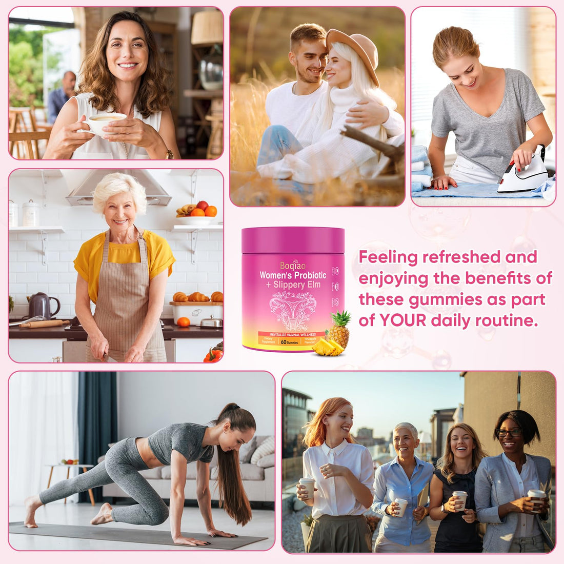Feminine Probiotics Gummies with Slippery Elm - 60 Pineapple Gummies for Women ph Balance, Vaginal Probiotics Supports Flora, Gut Health & Immune System, Prebiotics & Lactobacillus Blend (Pineapple) BoqiaoAu supplements