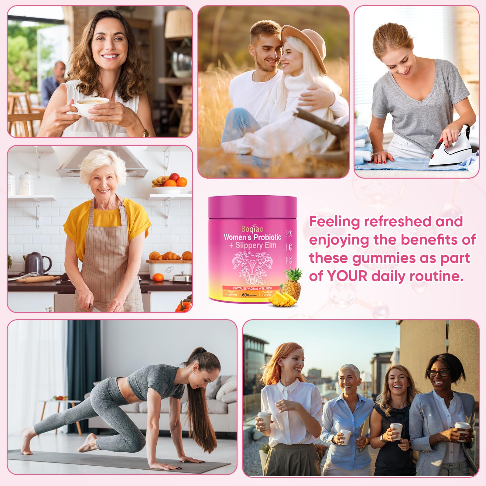 Feminine Probiotics Gummies with Slippery Elm - 60 Pineapple Gummies for Women ph Balance, Vaginal Probiotics Supports Flora, Gut Health & Immune System, Prebiotics & Lactobacillus Blend (Pineapple) BoqiaoAu supplements