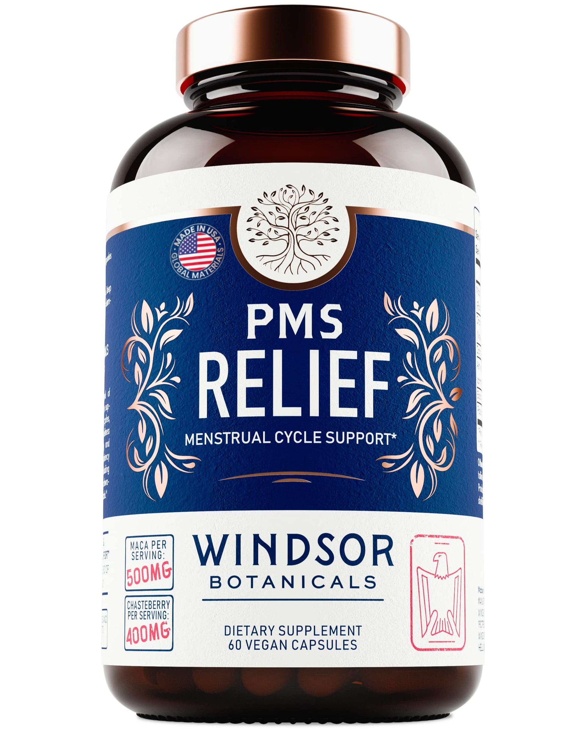 PMS Support Supplement for Women with Chasteberry, Maca Root, Ashwagandha - Period Relief, Bloating Relief for Women, Mood Support, Hormone Balance Herbal Supplements - 30 Day, 60 Vegan Capsules WINDSOR BOTANICALSAu supplements