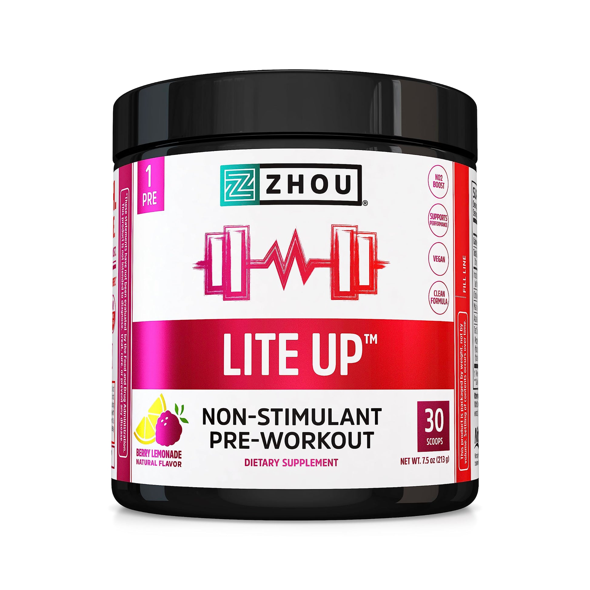 Zhou Nutrition Lite Up, Non-Stimulant Pre Workout Powder, Caffeine Free Nitric Oxide Zhou NutritionUS supplements