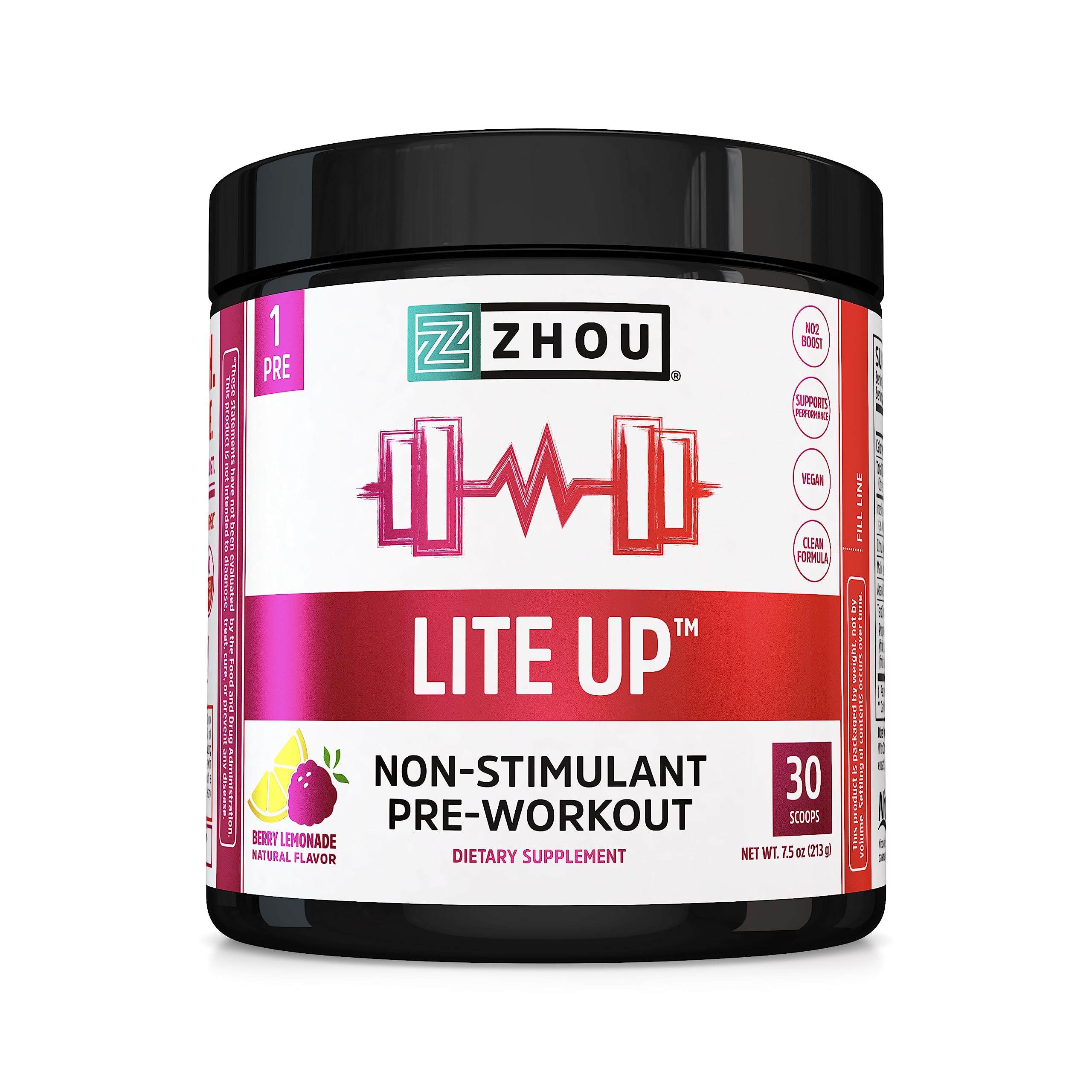 Zhou Nutrition Lite Up, Non-Stimulant Pre Workout Powder, Caffeine Free Nitric Oxide Zhou NutritionUS supplements