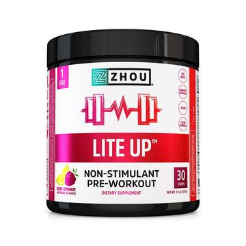 Zhou Nutrition Lite Up, Non-Stimulant Pre Workout Powder, Caffeine Free Nitric Oxide Zhou NutritionUS supplements