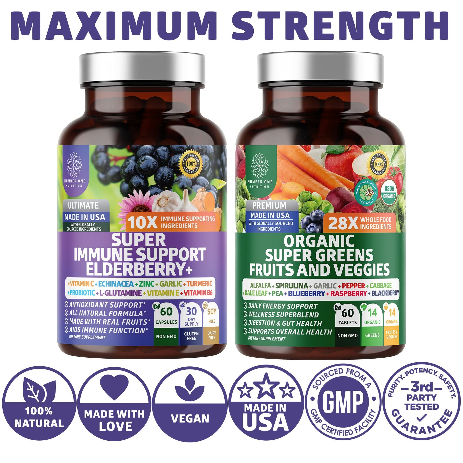 N1N Premium Organic Super Fruits & Veggies + Immune Support [38 Powerful Ingredients], Natural Super Greens Supplement with Alfalfa, Vitamins & Minerals, Zinc, Turmeric and Probiotic, 120 Caps Number One NutritionAu supplements