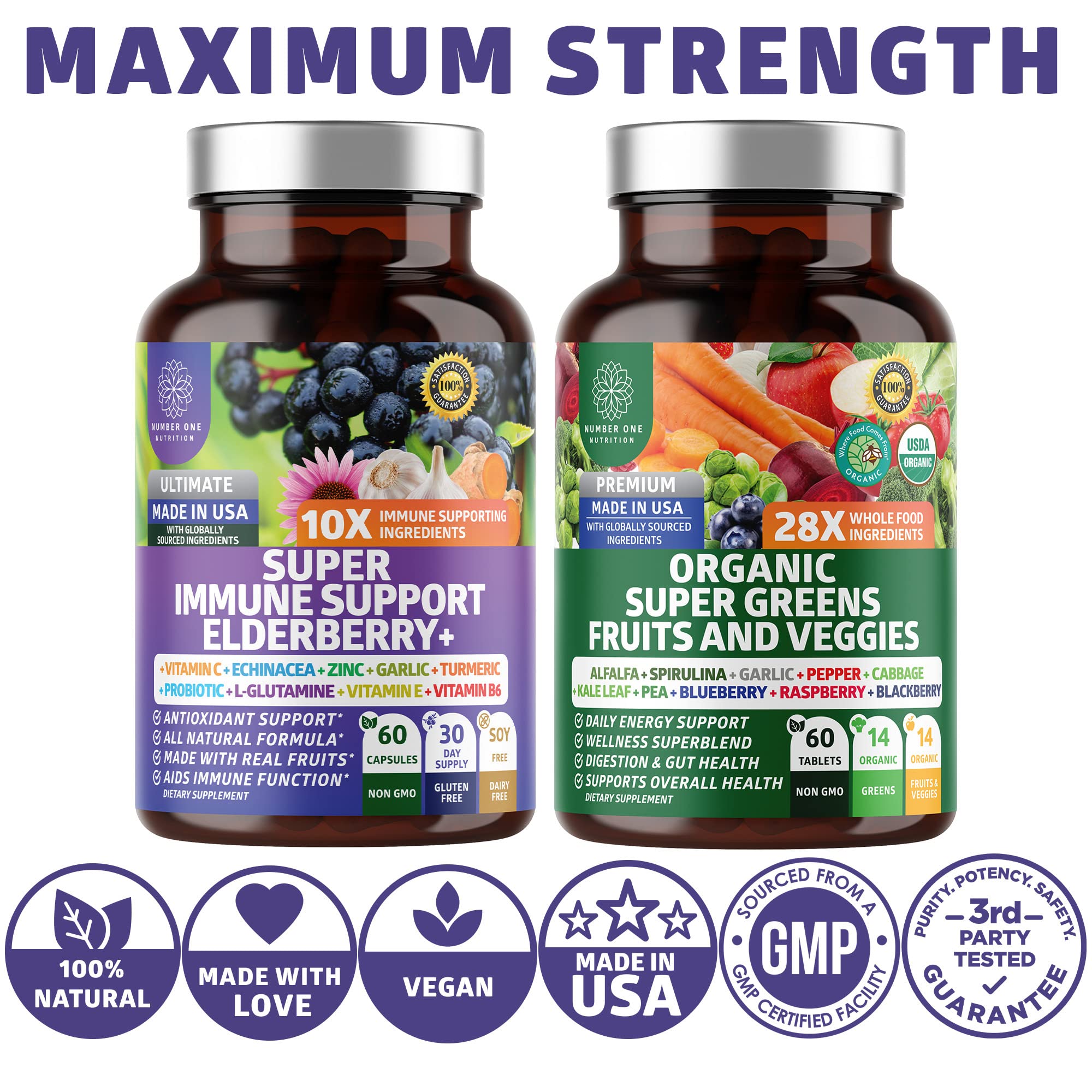N1N Premium Organic Super Fruits & Veggies + Immune Support [38 Powerful Ingredients], Natural Super Greens Supplement with Alfalfa, Vitamins & Minerals, Zinc, Turmeric and Probiotic, 120 Caps Number One NutritionAu supplements