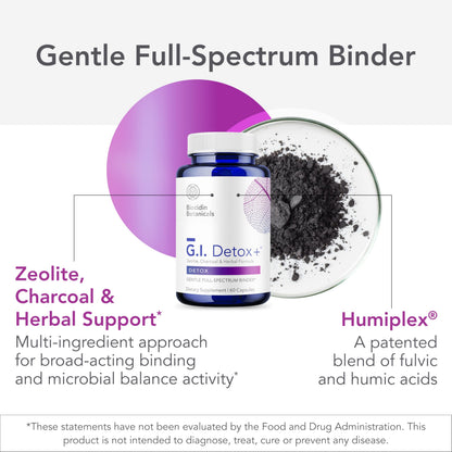 Biocidin G.I. Detox+ Activated Charcoal Binder & Zeolite Detox Supplements with Silica - Helps Bind & Clear Toxins - Supports Full Body Cleansing and May Reduce Bloating (60 Capsules) Bio-Botanical ResearchUS supplements