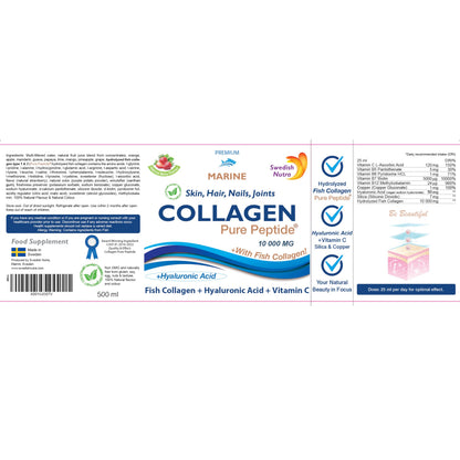 Marine Liquid Collagen 10000mg 500 ml I Pure Hydrolyzed Collagen Peptides Swedish NutraUS supplements