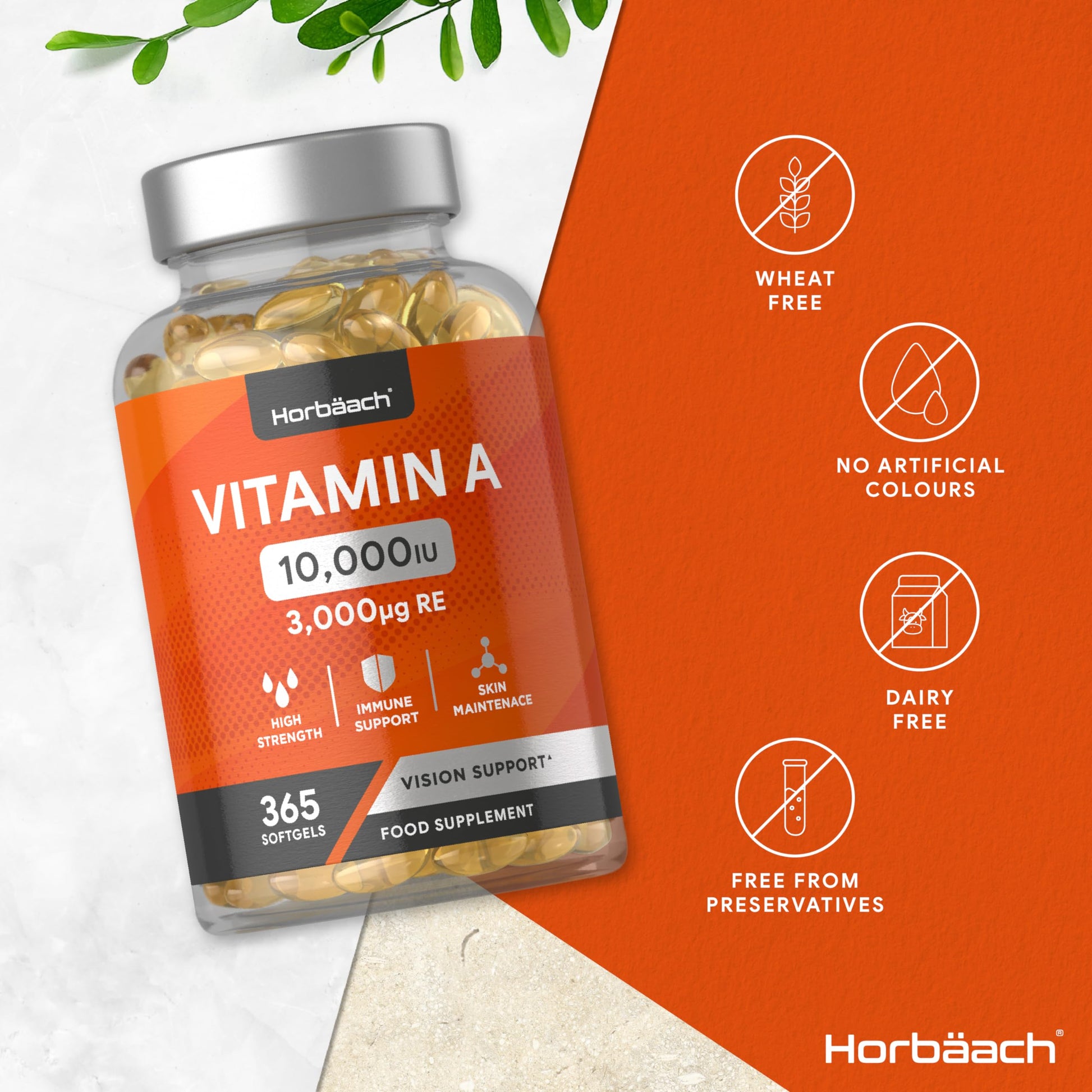 Vitamin A Capsules 10,000iu | 365 Count (1 Year Supply) | High Strength Vitamin A Supplem HorbäachUS supplements