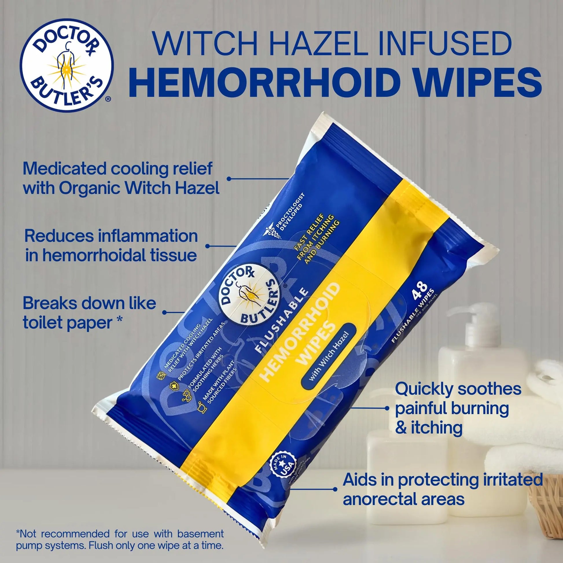 Doctor Butler's Flushable Hemorrhoid Wipes – Flushable Wipes with Witch Hazel to Soothe and Bring Relief from Discomfort Associated with Hemorrhoids (48 Wipes) Doctor Butler'sAu supplements