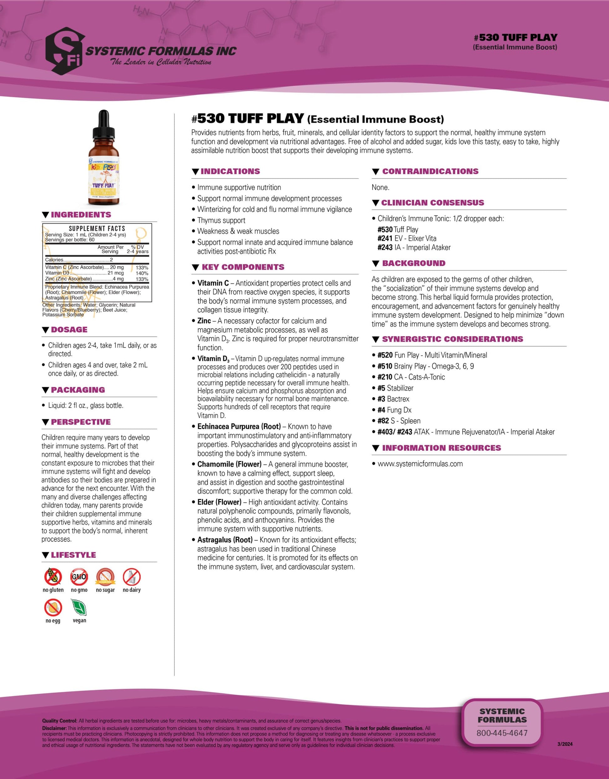 Systemic Formulas Tuff Play Kids Immune Support Supplement, 2 Fl Oz, with Vitamins C, D3 and Zinc #530 Systemic FormulasAu supplements