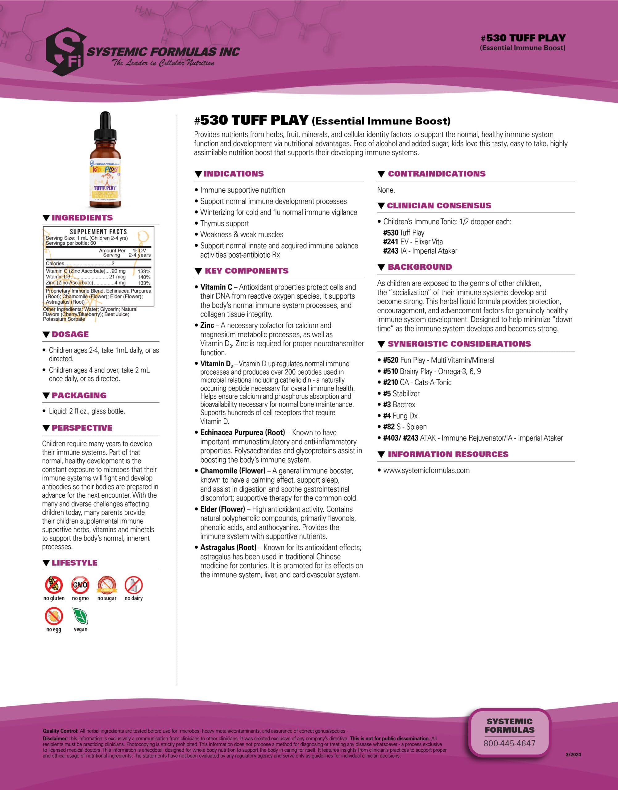 Systemic Formulas Tuff Play Kids Immune Support Supplement, 2 Fl Oz, with Vitamins C, D3 and Zinc #530 Systemic FormulasAu supplements