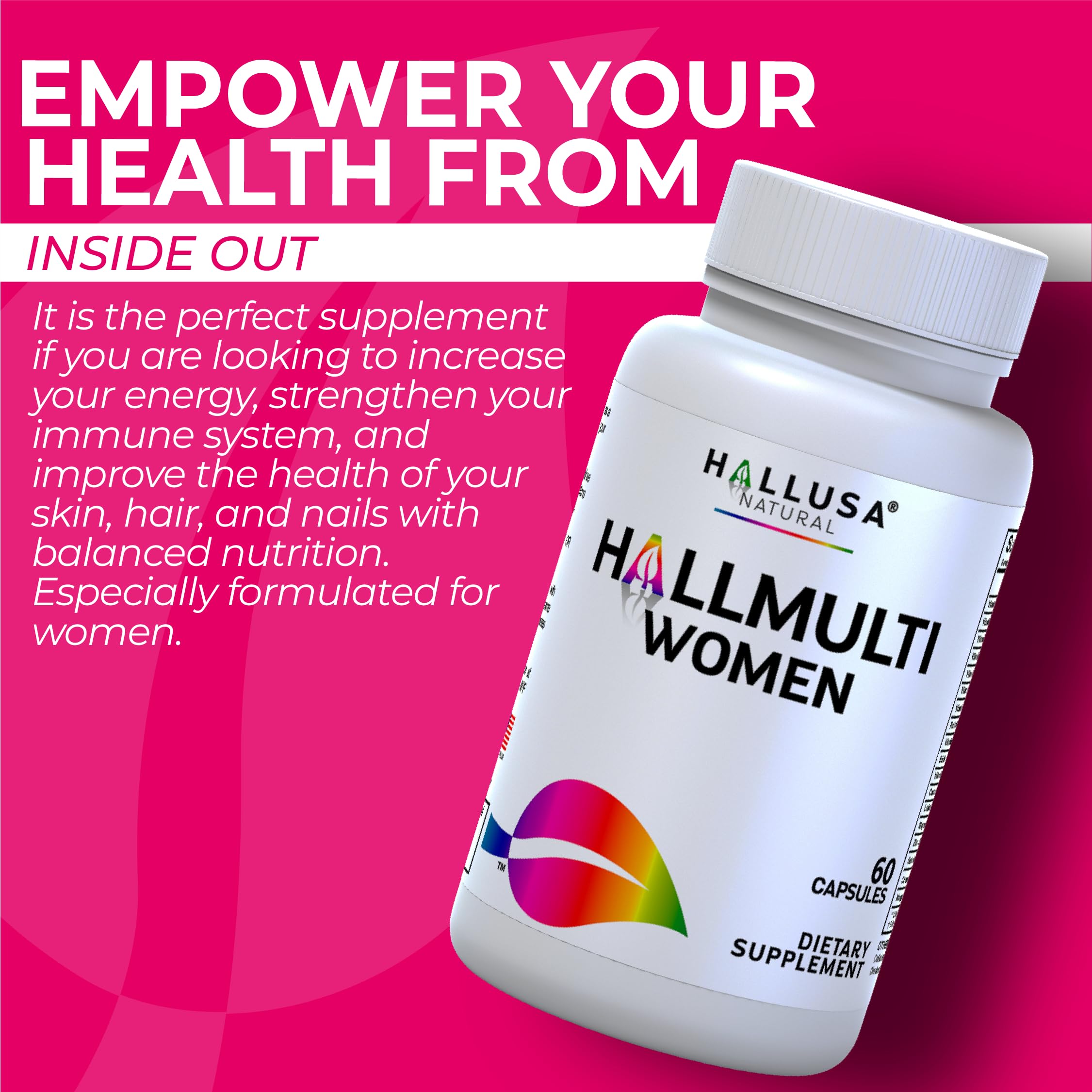 Women’s Multivitamin 18+ Vitamins & Minerals | Biotin, Folic Acid, Zinc, Calcium, Magnesium & Vitamin D | Hair, Skin & Nails Support, Energy Hallusa NaturalUS supplements