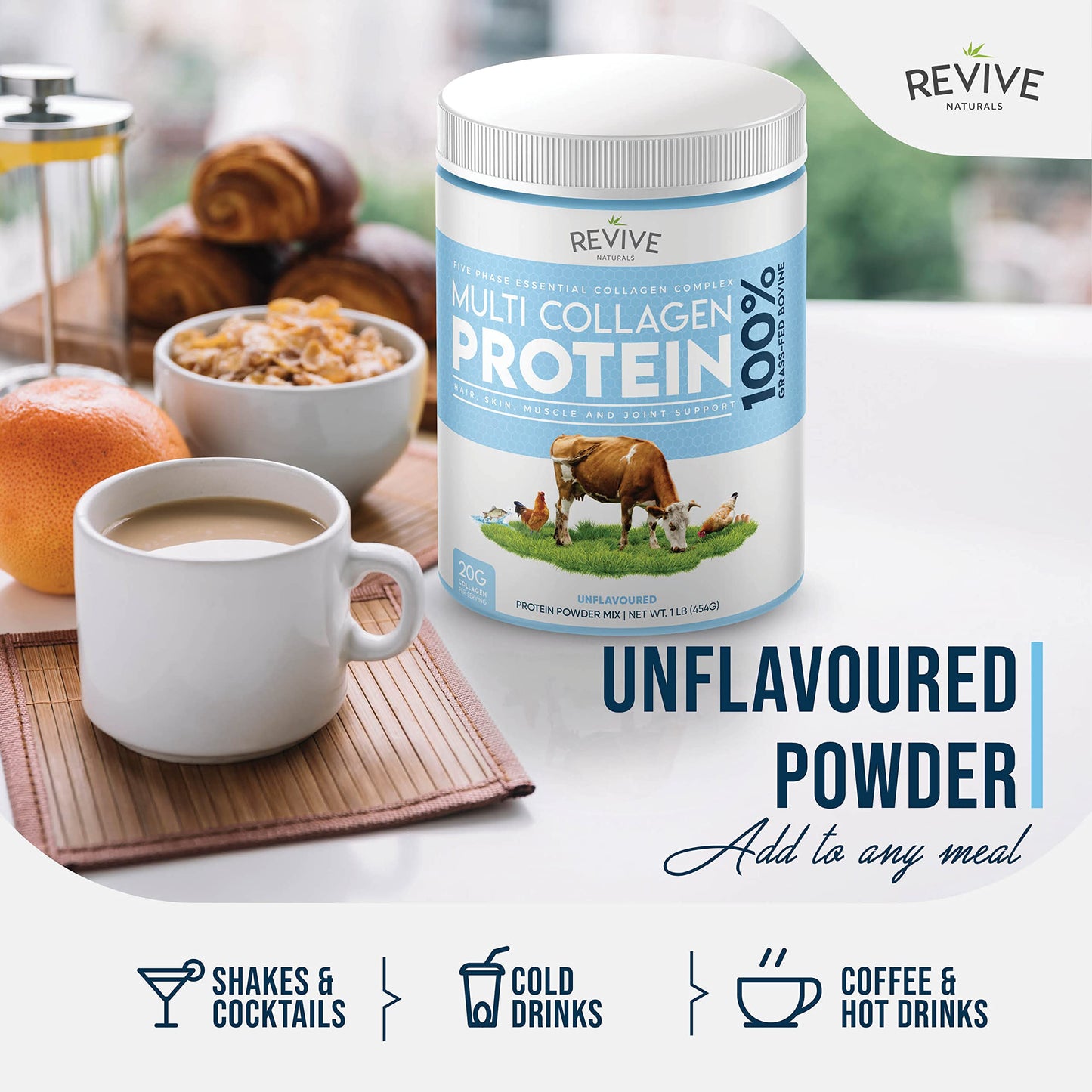 Revive Naturals Multi Collagen Hydrolyzed Protein Powder (16oz) - Types I, II, III, V & X Revive NaturalsUS supplements