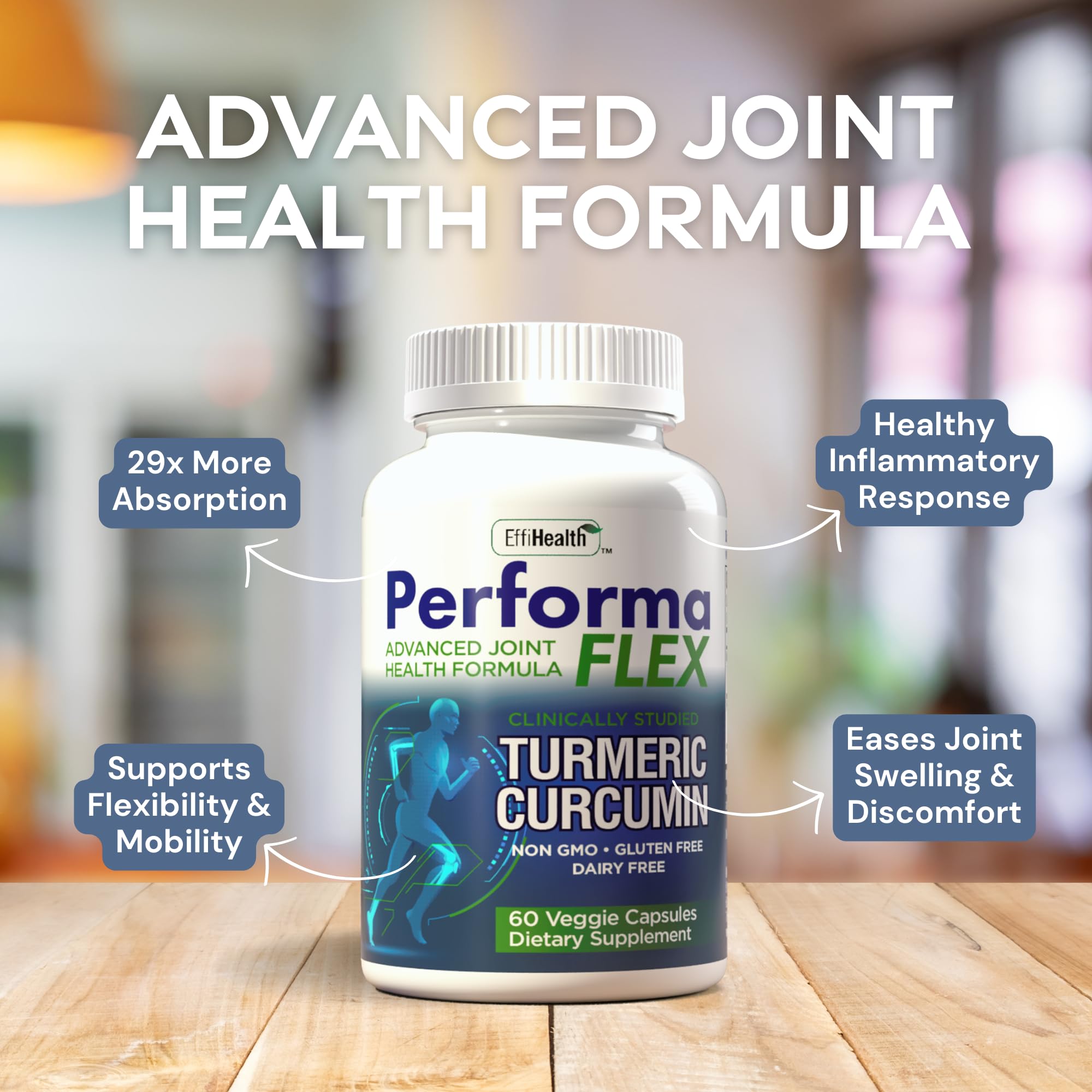 Performa Flex - Joint Support Supplement with Meriva, Turmeric Curcumin, Tart Cherry & Ginger – Ultra High Absorption – Support for Joint Mobility, Joint & Cartilage Health – 60 Capsules Performa FlexAu supplements