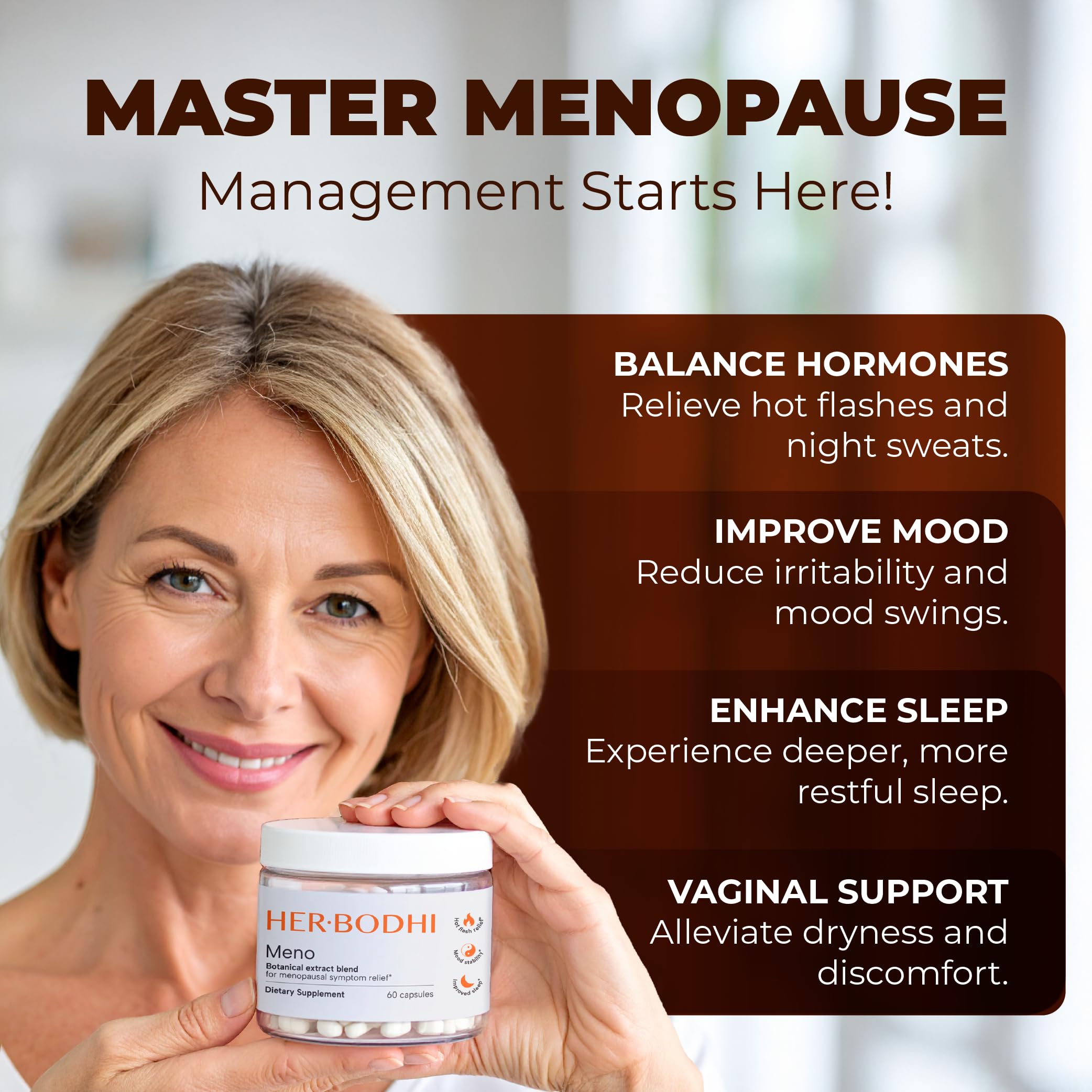 Her Bodhi Meno- Menopause Hormonal Balance for Women, Estrogen Soy Isoflavones Menopause Supplement for Women | with Ashwagandha & Black Cohosh | Hot Flashes Menopause Relief (60 Capsules) Her BodhiAu supplements