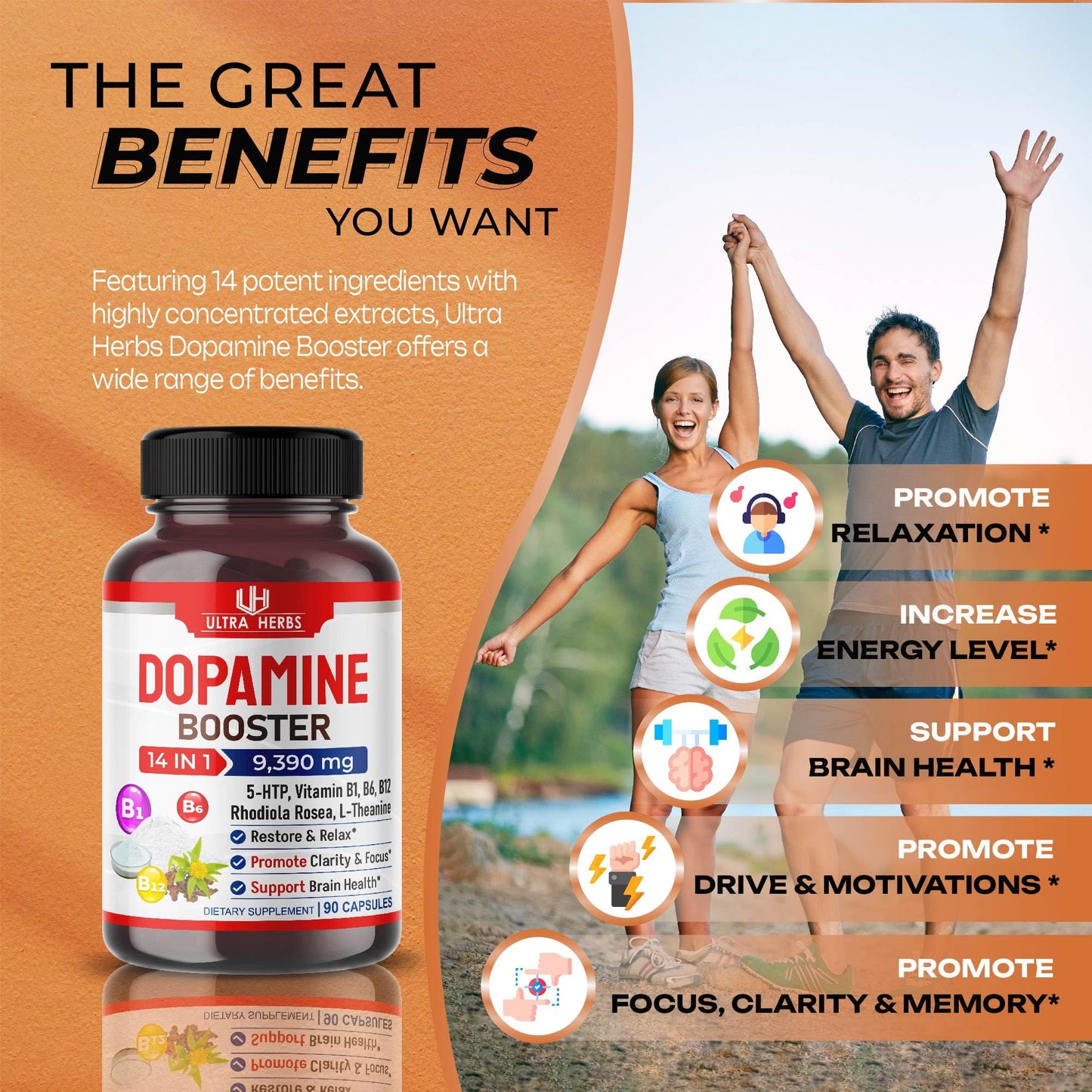 Dopamine Focus Supplement Ashwagandha 5000mg 5-HTP 50mg Rhodiola Rosea 2000mg ULTRA HERBSUS supplements