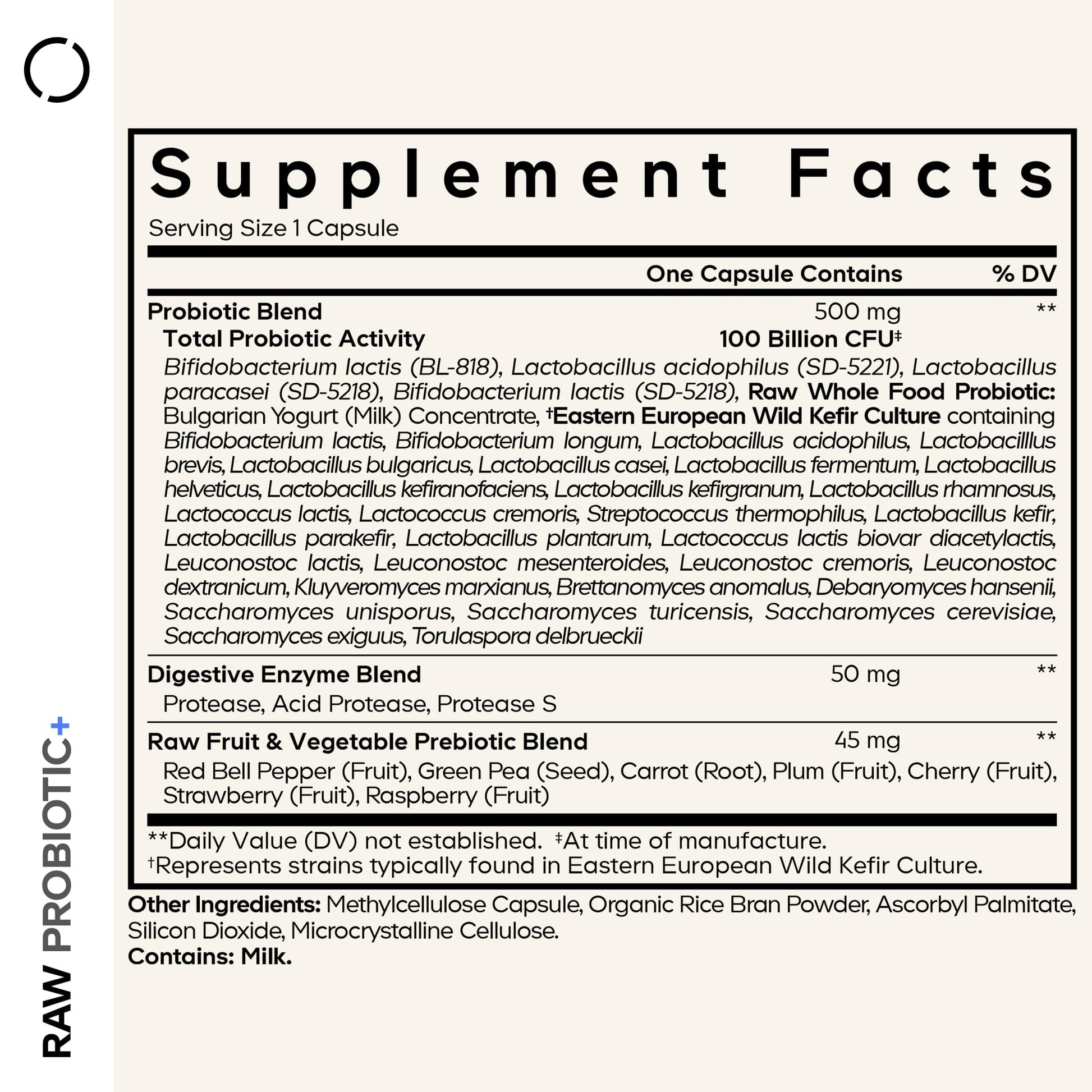 Codeage Raw Probiotic+ Supplement - 34 Probiotic Strains, 100 Billion CFUs, Raw Whole Food Probiotics, Digestive Enzymes, Raw Fruits & Veggies Prebiotics - Wild Kefir Culture - Non-GMO - 30 Capsules CodeageAu supplements