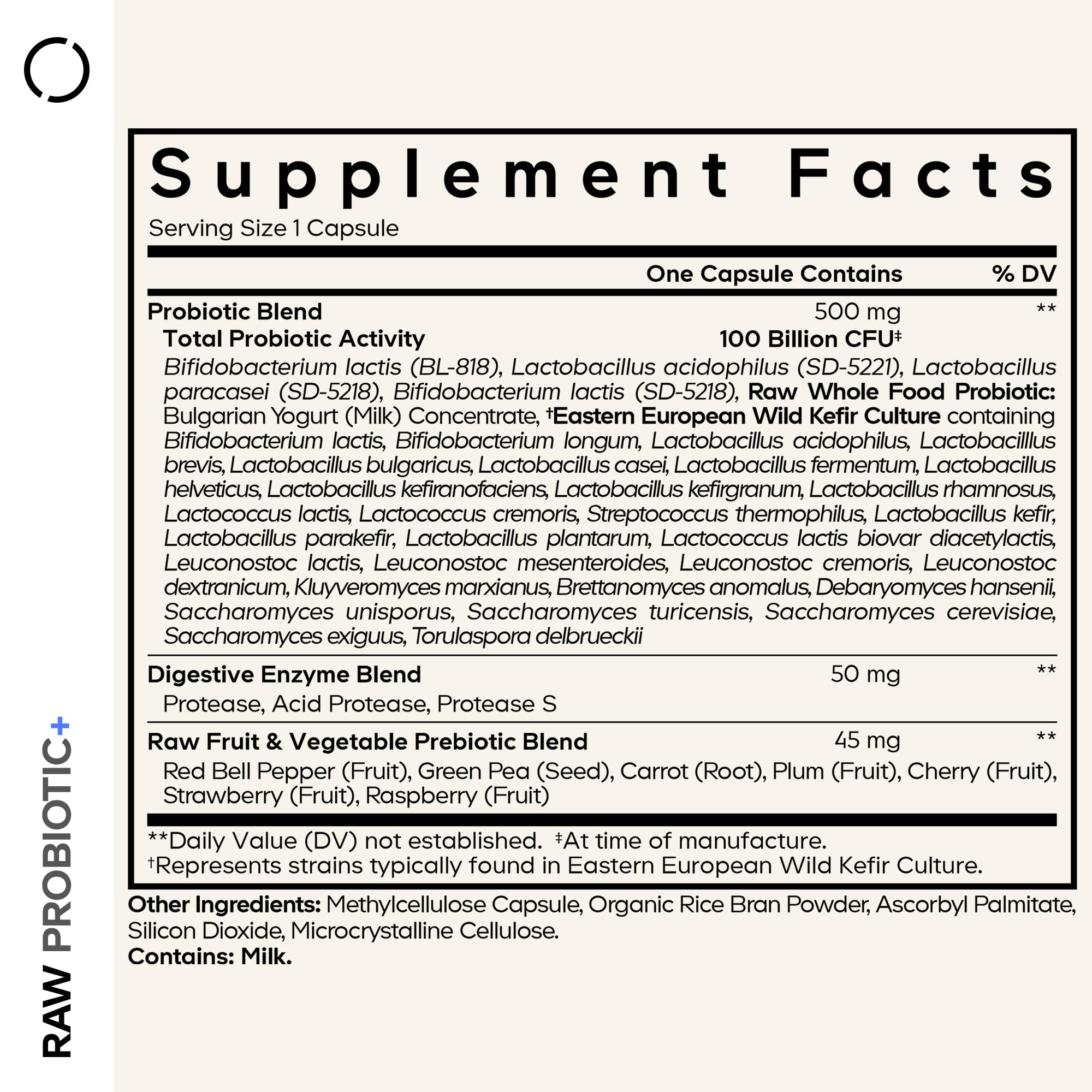 Codeage Raw Probiotic+ Supplement - 34 Probiotic Strains, 100 Billion CFUs, Raw Whole Food Probiotics, Digestive Enzymes, Raw Fruits & Veggies Prebiotics - Wild Kefir Culture - Non-GMO - 30 Capsules CodeageAu supplements