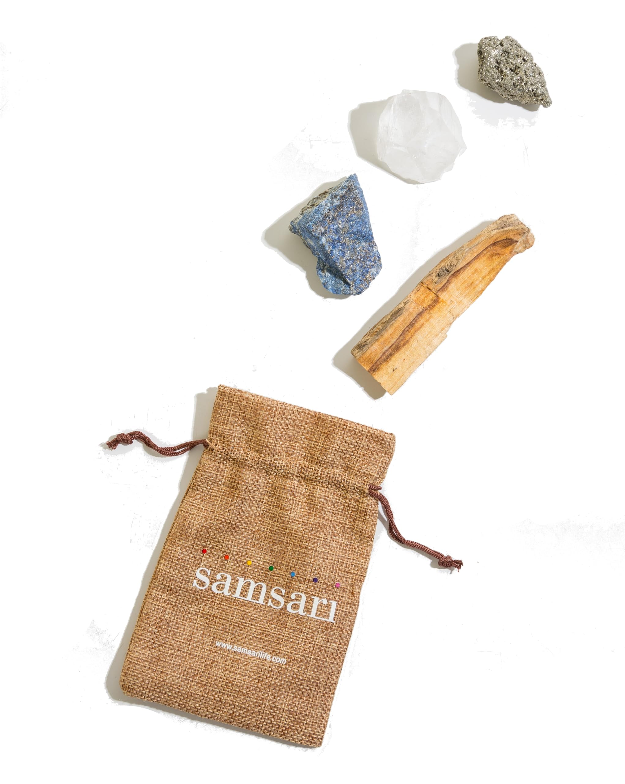 5PCS SAMSARI Abundance XL Crystals Healing Set - (Pyrite, Lapis Lazuli, Clear Quartz), 1 Palo Santo Stick SAMSARIAu supplements