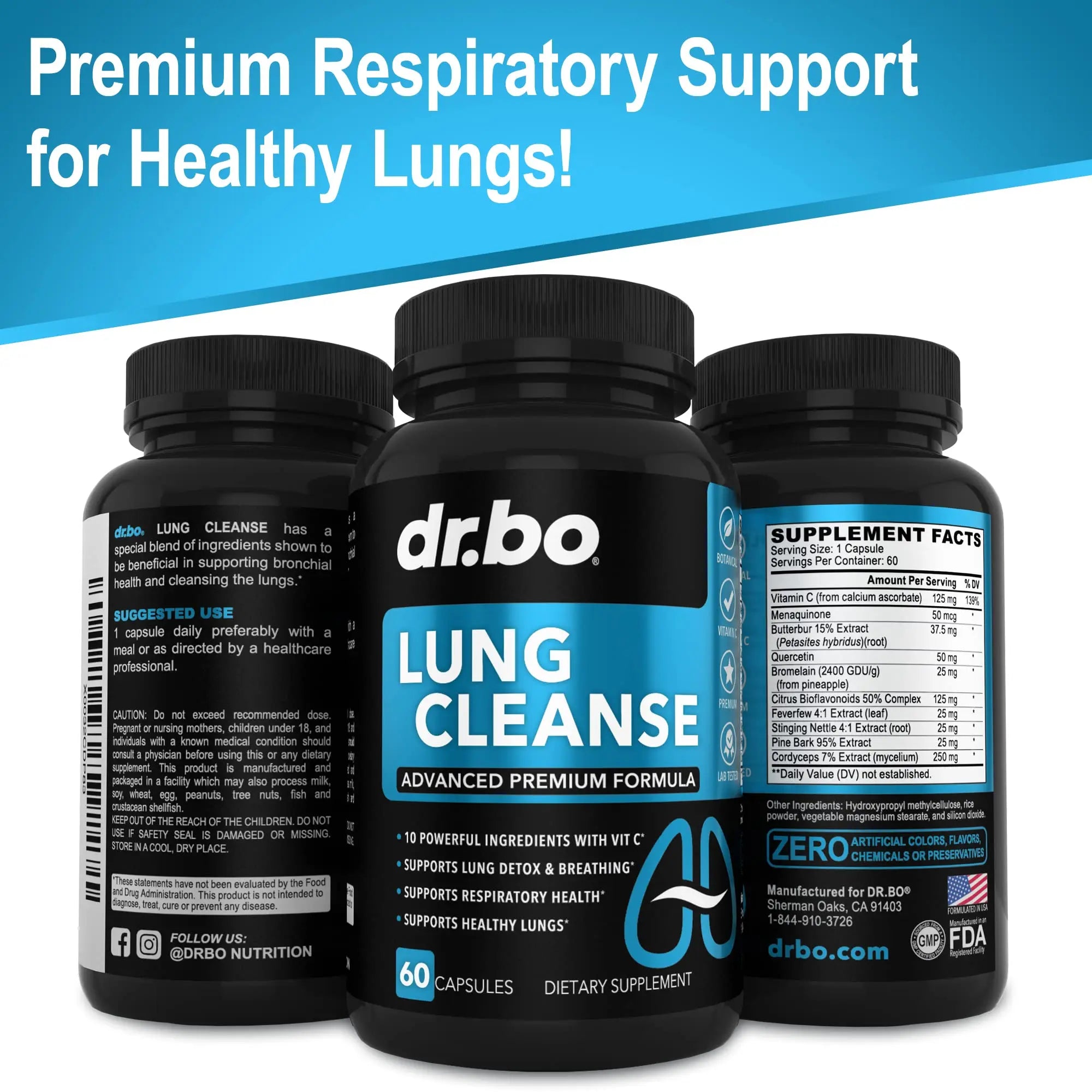 Lung Cleanse Support Supplement - Respiratory Supplements to Quit & Stop Smoking Aids - Herbal Detox for Lungs & Bronchial Health - Smokers Cleanser Breathe Aid for Mucus Clear Relief - 60 Capsules DR. BOnz supplements