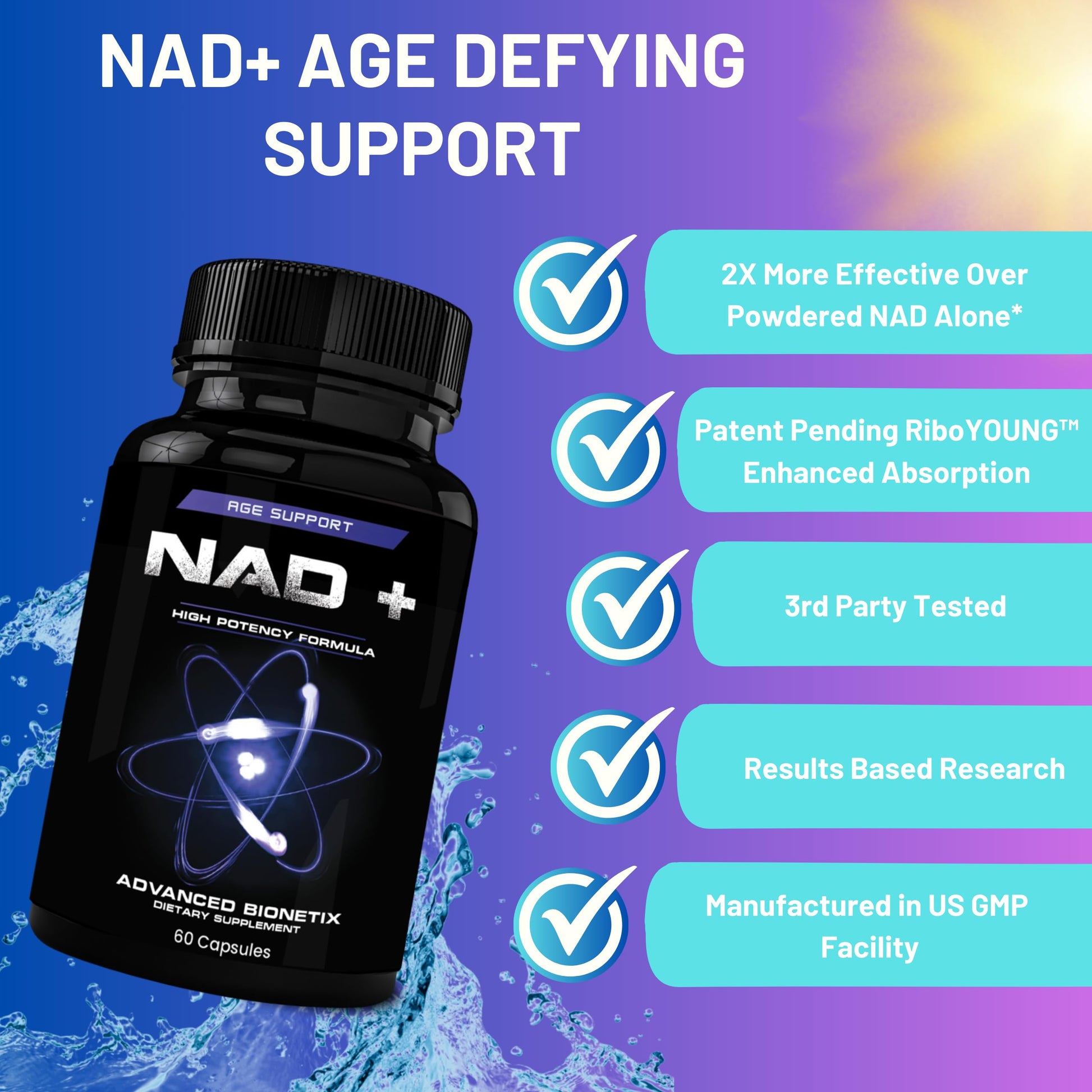 Advanced Bionetix NAD Supplement with Nicotinamide Riboside Plus Resveratrol, Quercetin, Betaine w/RiboYOUNG™ for True Anti Aging Advanced BionetixAu supplements