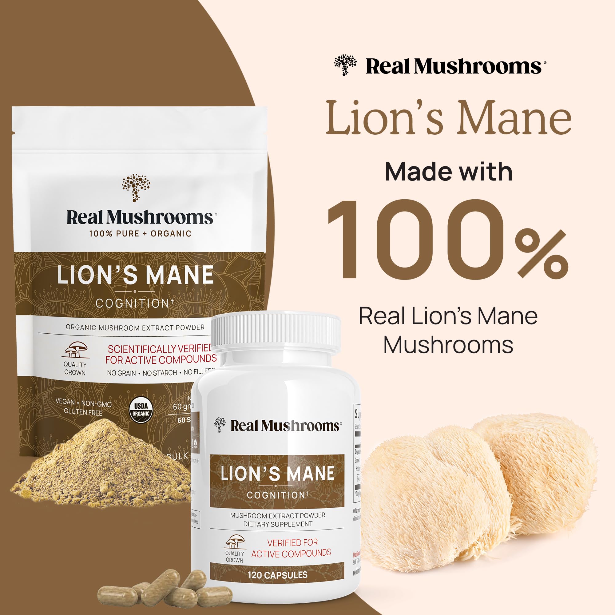 Real Mushrooms Lion’s Mane Powder - Organic Lions Mane Mushroom Extract Real MushroomsUS supplements
