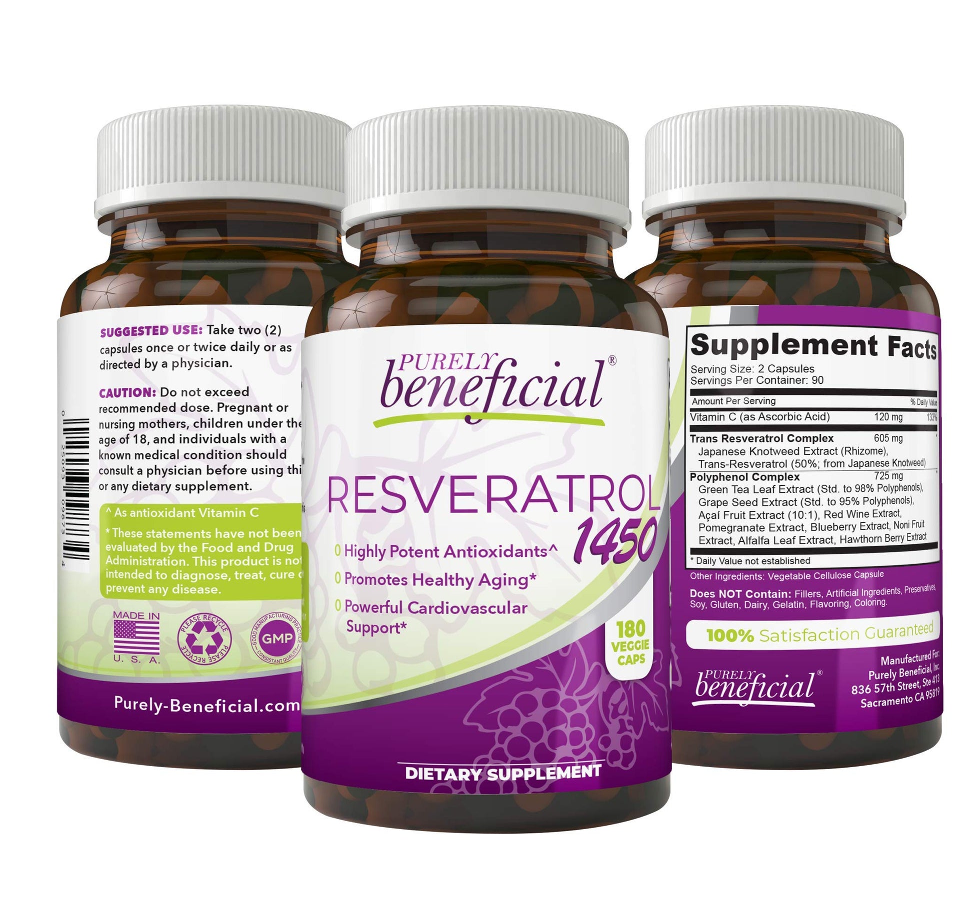 PURELY beneficial RESVERATROL1450-90day Supply, 1450mg per Serving of Potent Antioxidants PURELY beneficialAu supplements