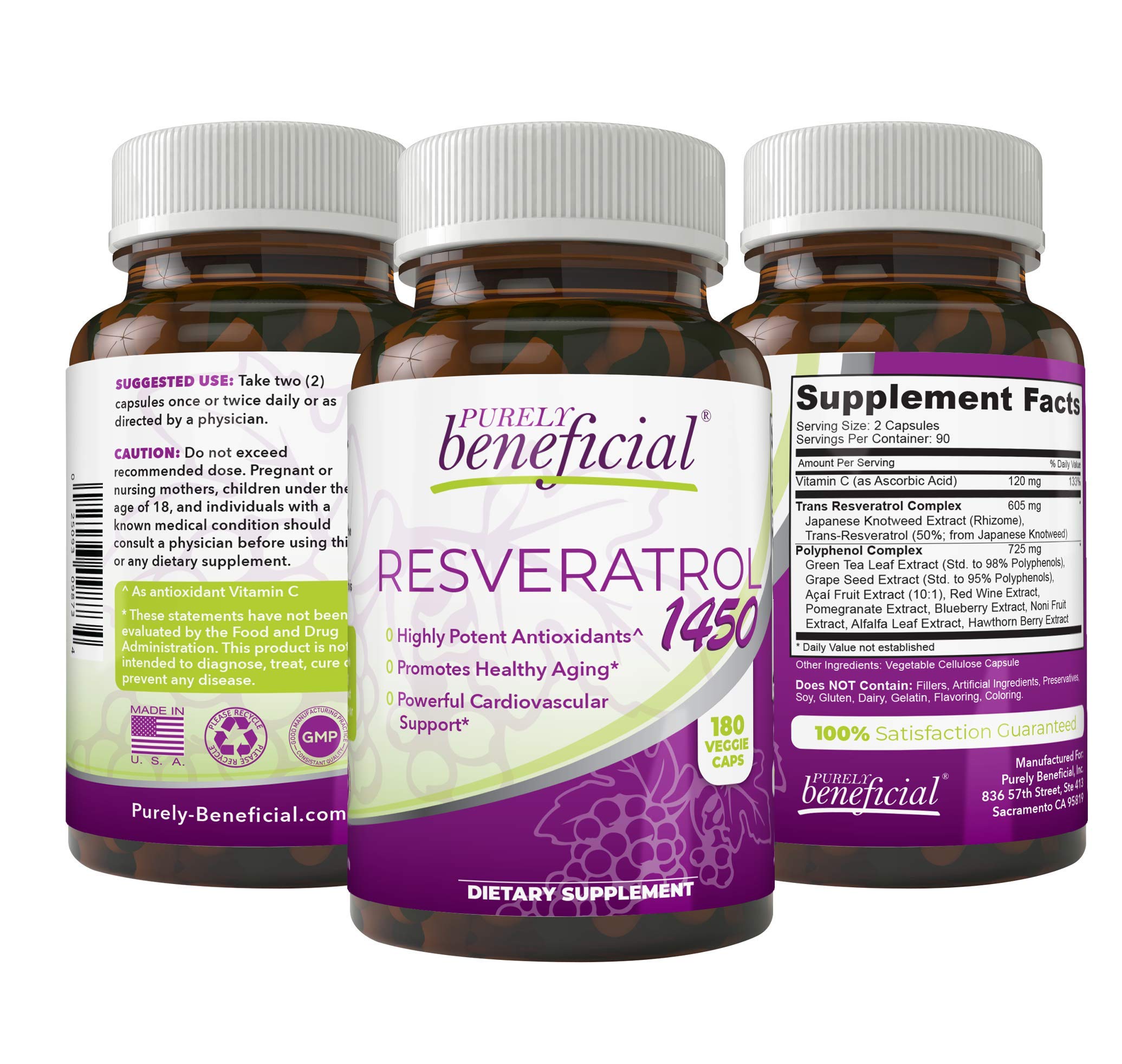 PURELY beneficial RESVERATROL1450-90day Supply, 1450mg per Serving of Potent Antioxidants PURELY beneficialAu supplements