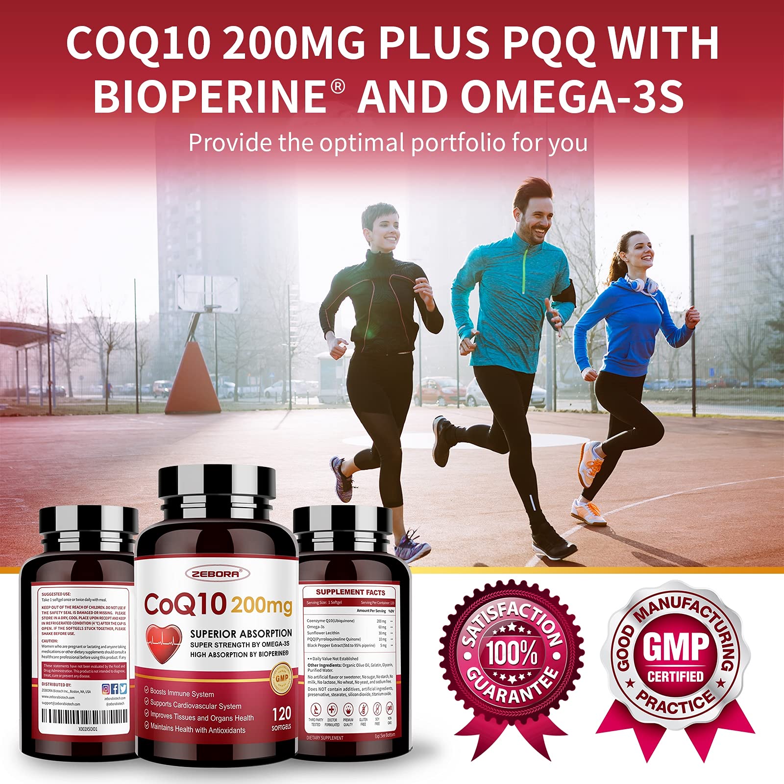 CoQ10-200mg-Softgels with PQQ, BioPerine & Omega-3, 120 Servings Coenzyme Q10 ZEBORAUS supplements