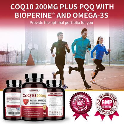 CoQ10-200mg-Softgels with PQQ, BioPerine & Omega-3, 120 Servings Coenzyme Q10 ZEBORAUS supplements