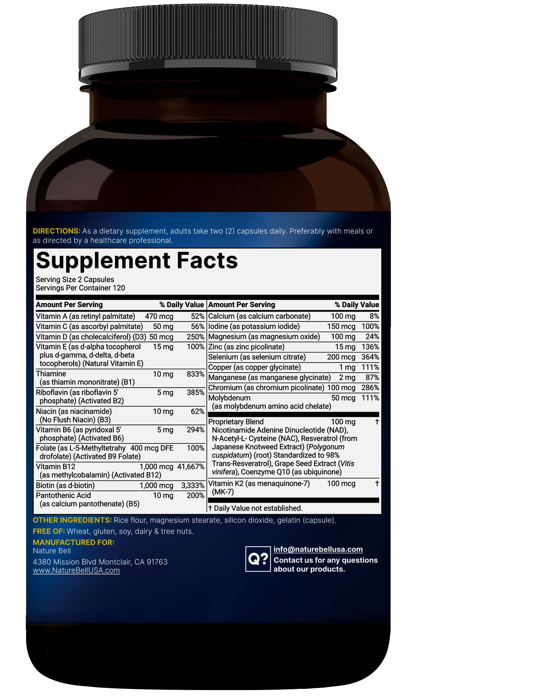 Methylated Multivitamin, 240 Capsules | Highly Bioavailable – 27 Advanced Nutrients – Vitamins A, C, D3, K2 + B Complex with Methylfolate, Methylcobalamin NatureBellAu supplements