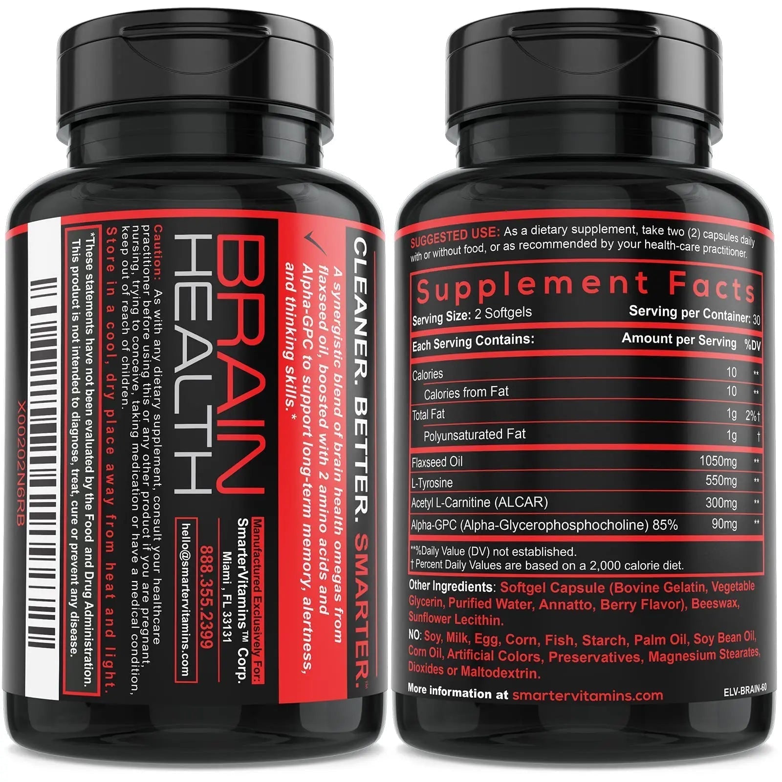 Smarter Brain Support Nootropic Supplement, Made with Alpha-GPC, L-Tyrosine & Acetyl L-Carnitine ALCAR, Flaxseed Oil SmarterVitaminsAu supplements