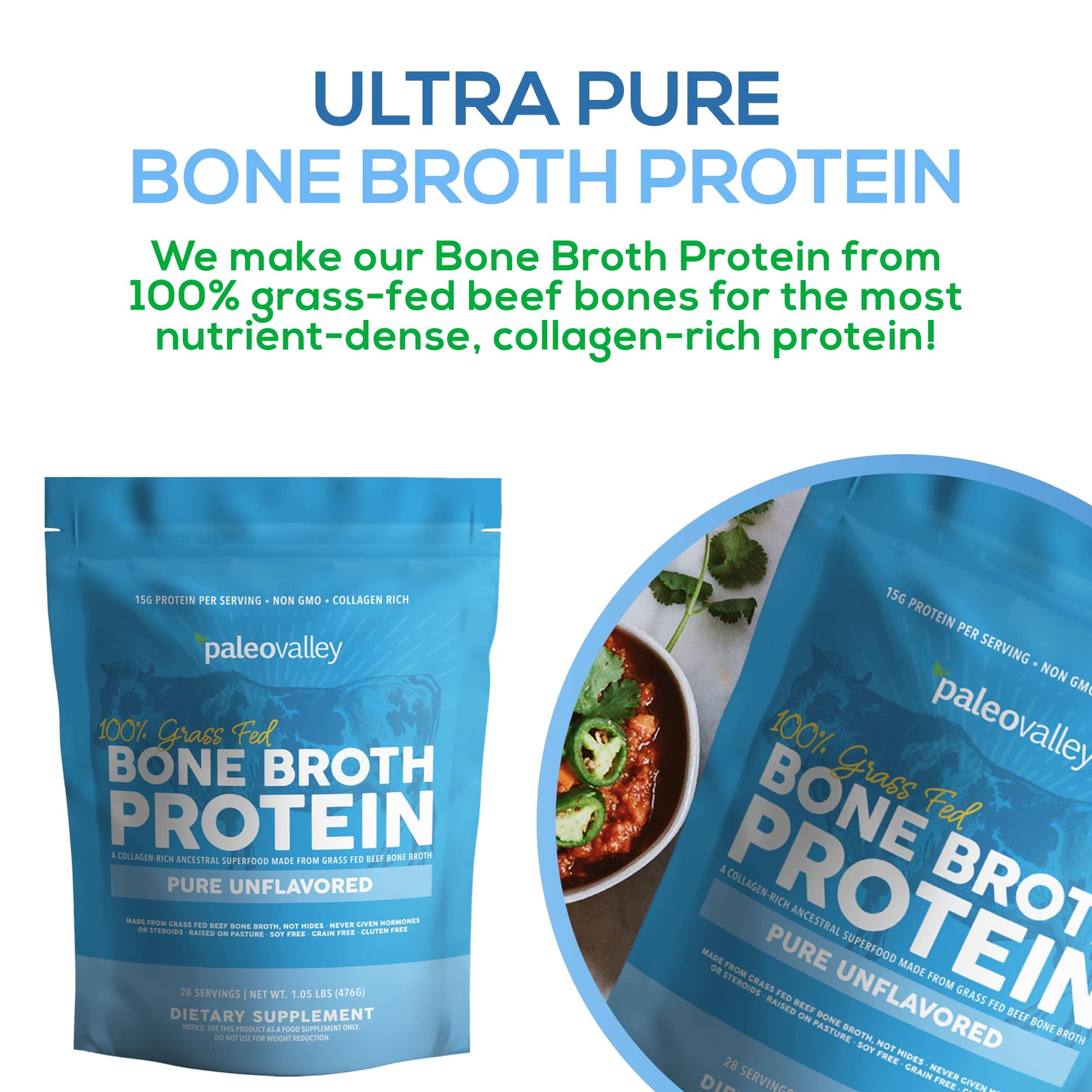 Paleovalley 100% Grass Fed Beef Bone Broth Protein Powder - Rich in Collagen Peptides PaleovalleyUS supplements