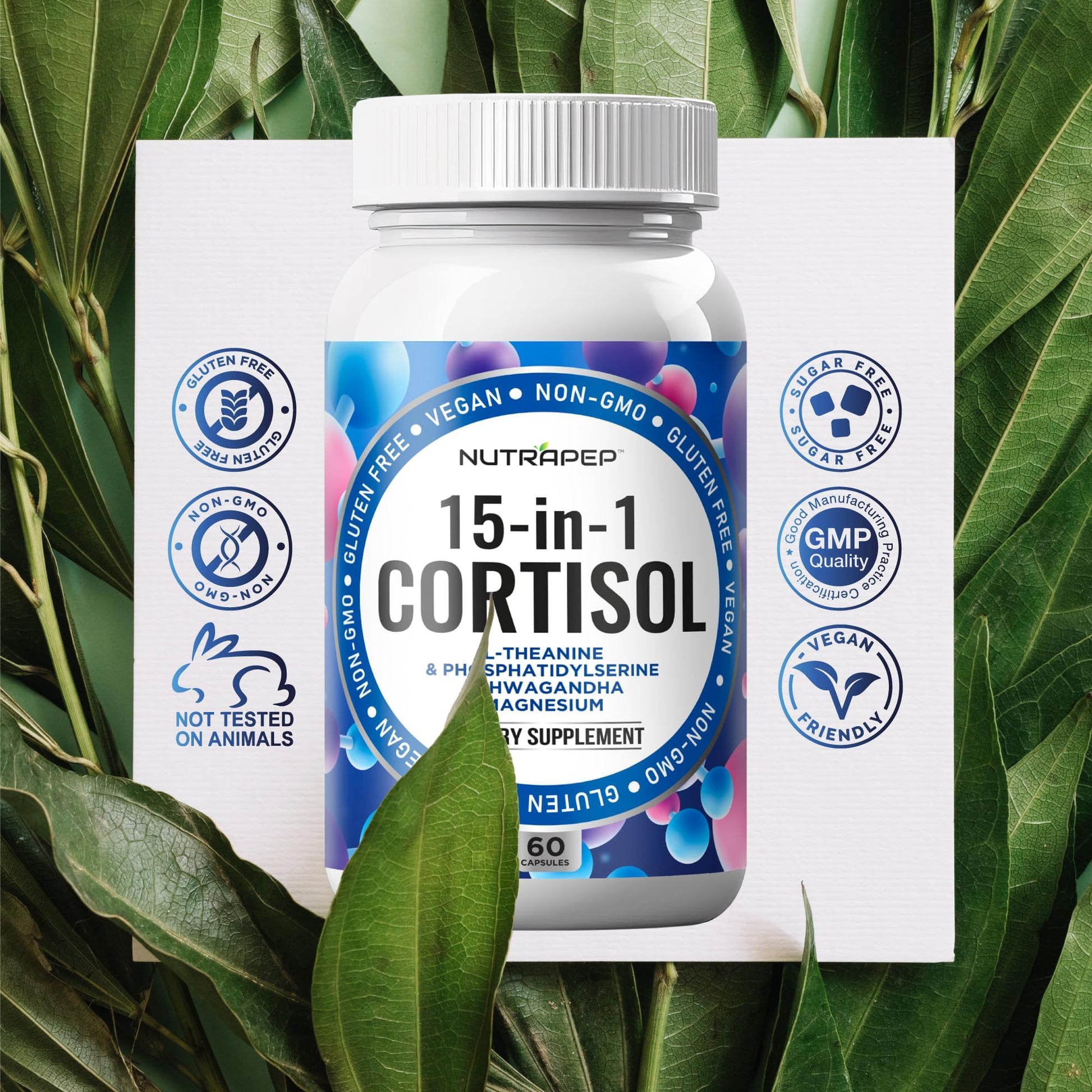 NutraPep Cortisol Detox Supplement Men Women - Reduce Lower Cortisol High Cortisol Reducer Blocker Control - Supports Stress Mood Rest Adrenal Calm Relax with Ashwagandha L-Theanine Magnesium NutraPepAu supplements