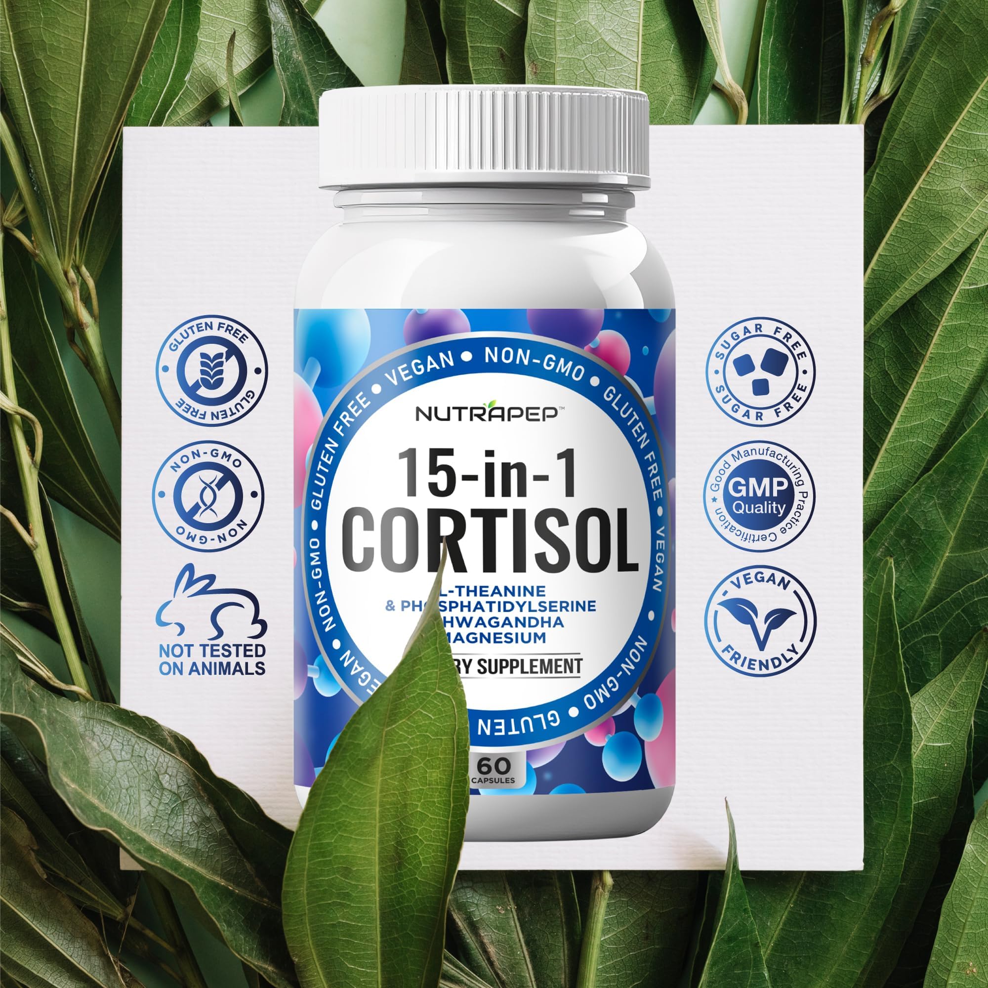 NutraPep Cortisol Detox Supplement Men Women - Reduce Lower Cortisol High Cortisol Reducer Blocker Control - Supports Stress Mood Rest Adrenal Calm Relax with Ashwagandha L-Theanine Magnesium NutraPepAu supplements